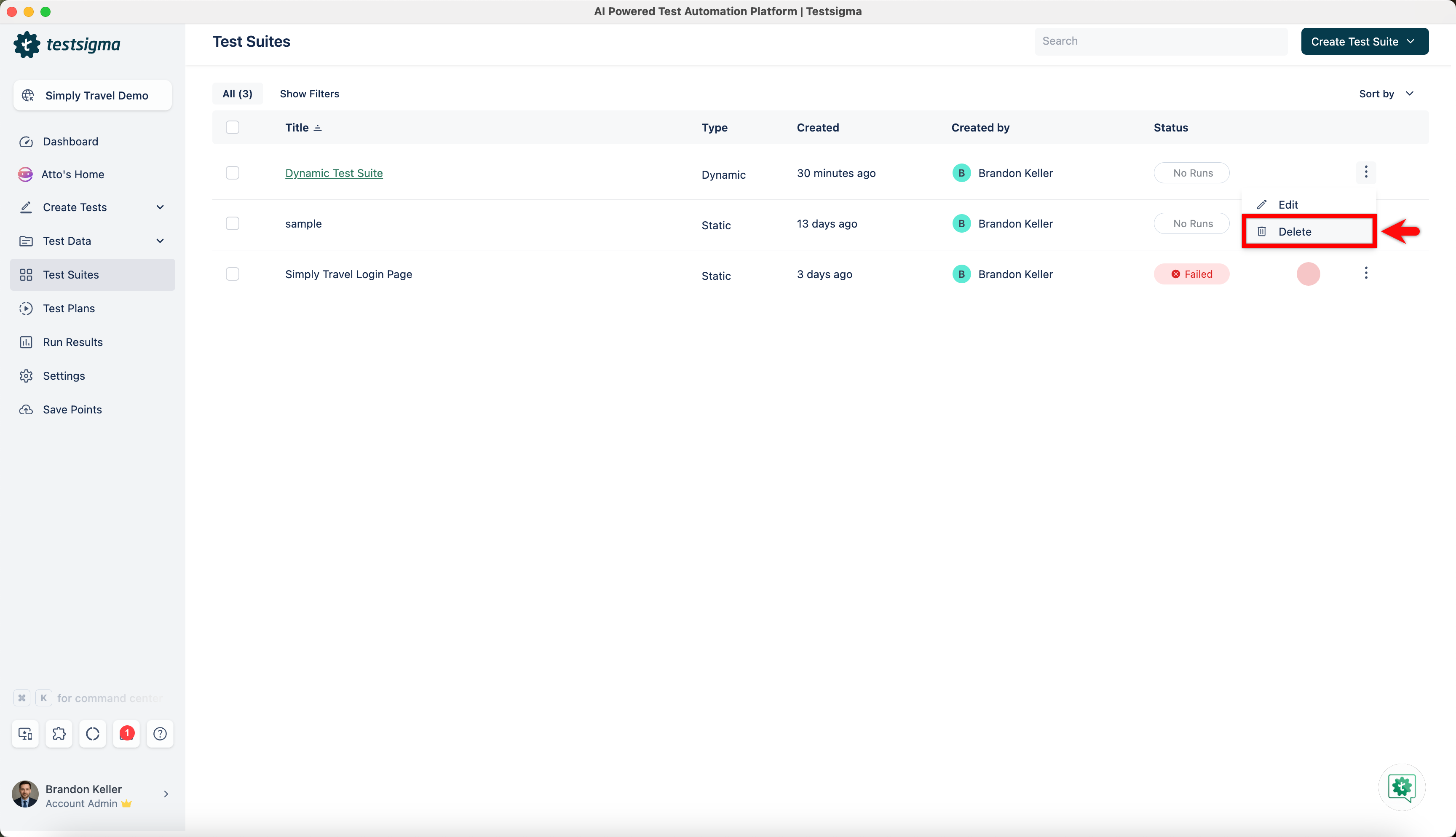 Delete Dynamic Test Suite 3