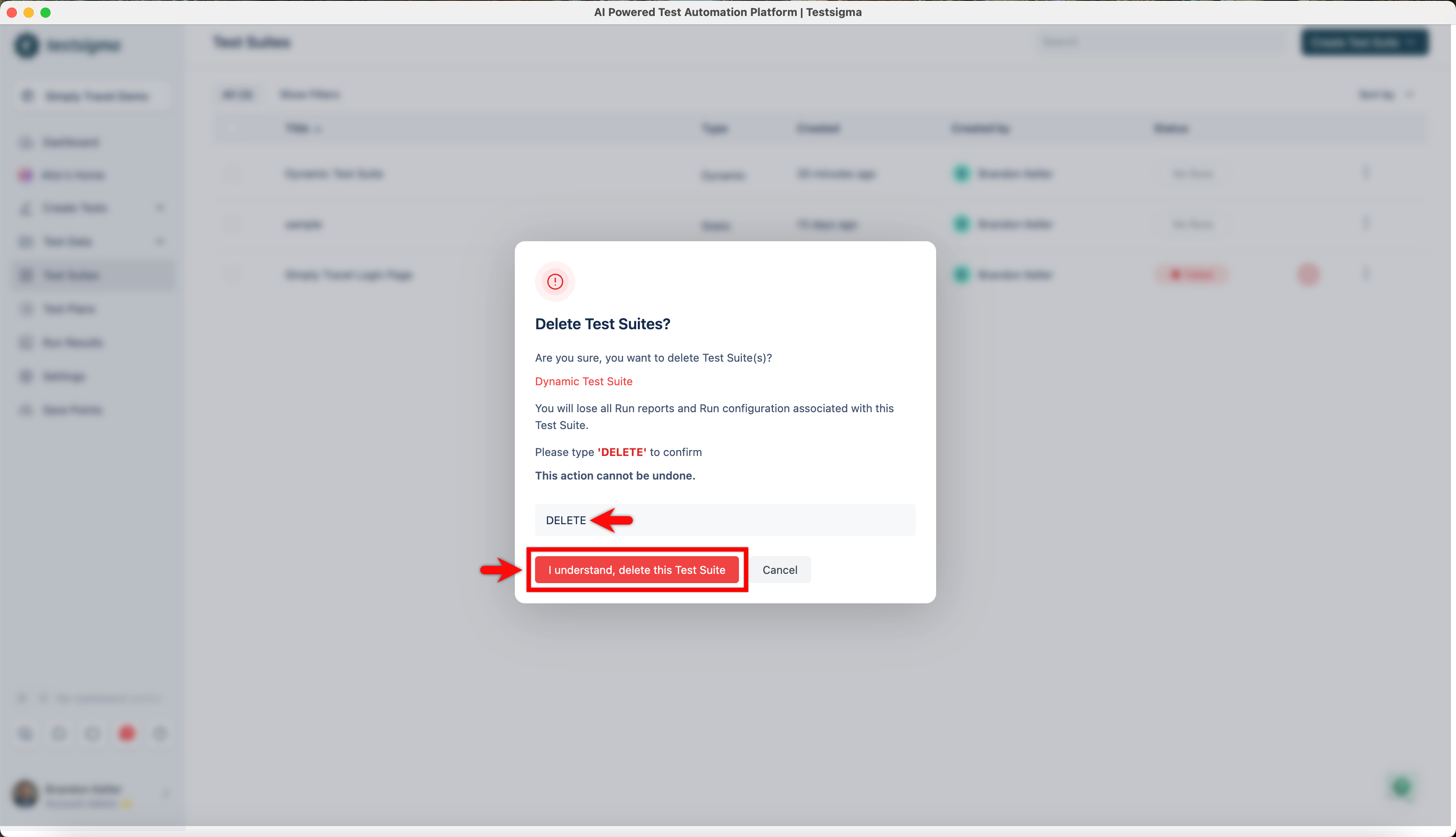 Delete Dynamic Test Suite 4