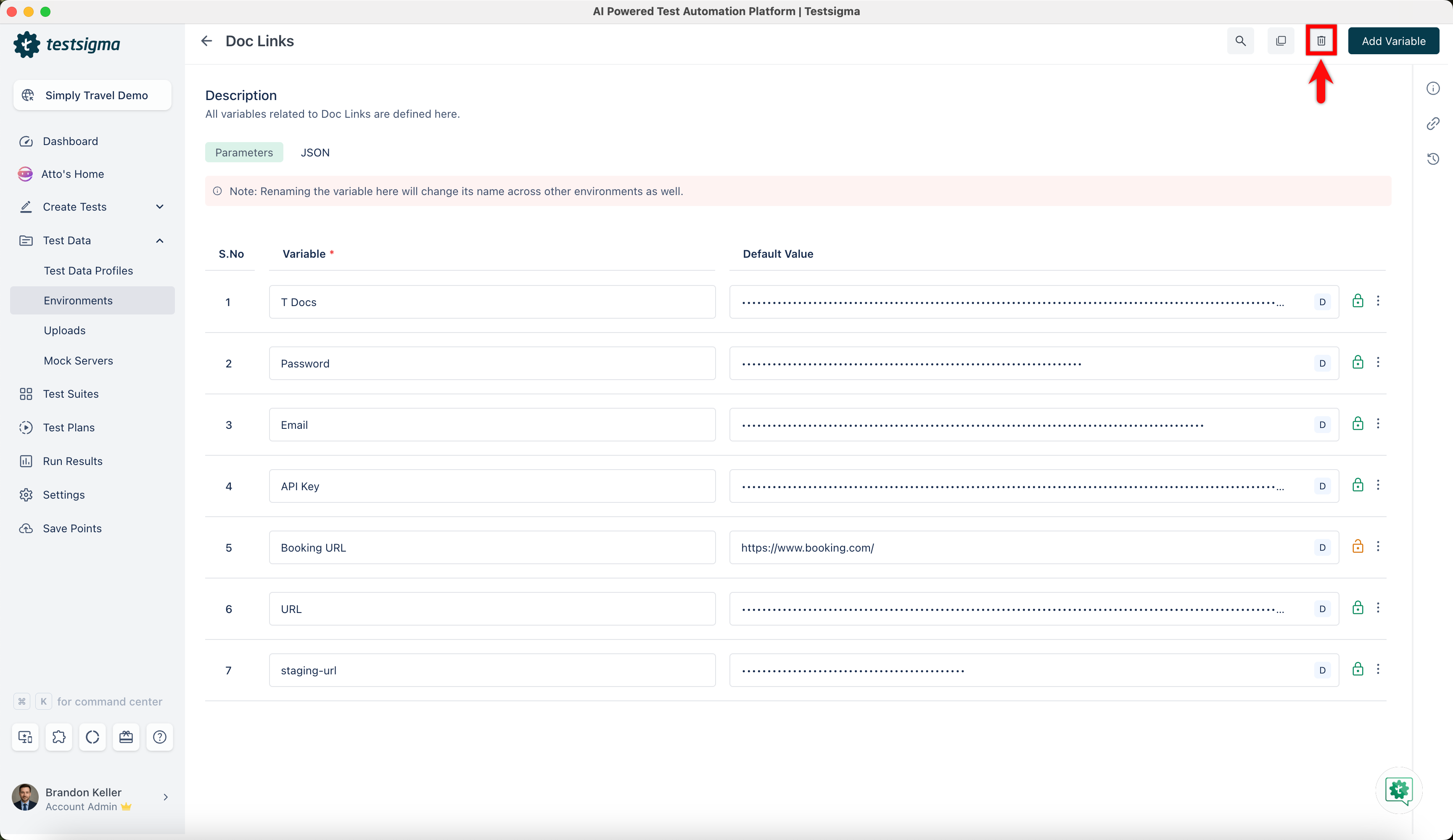 Manage Environment Delete