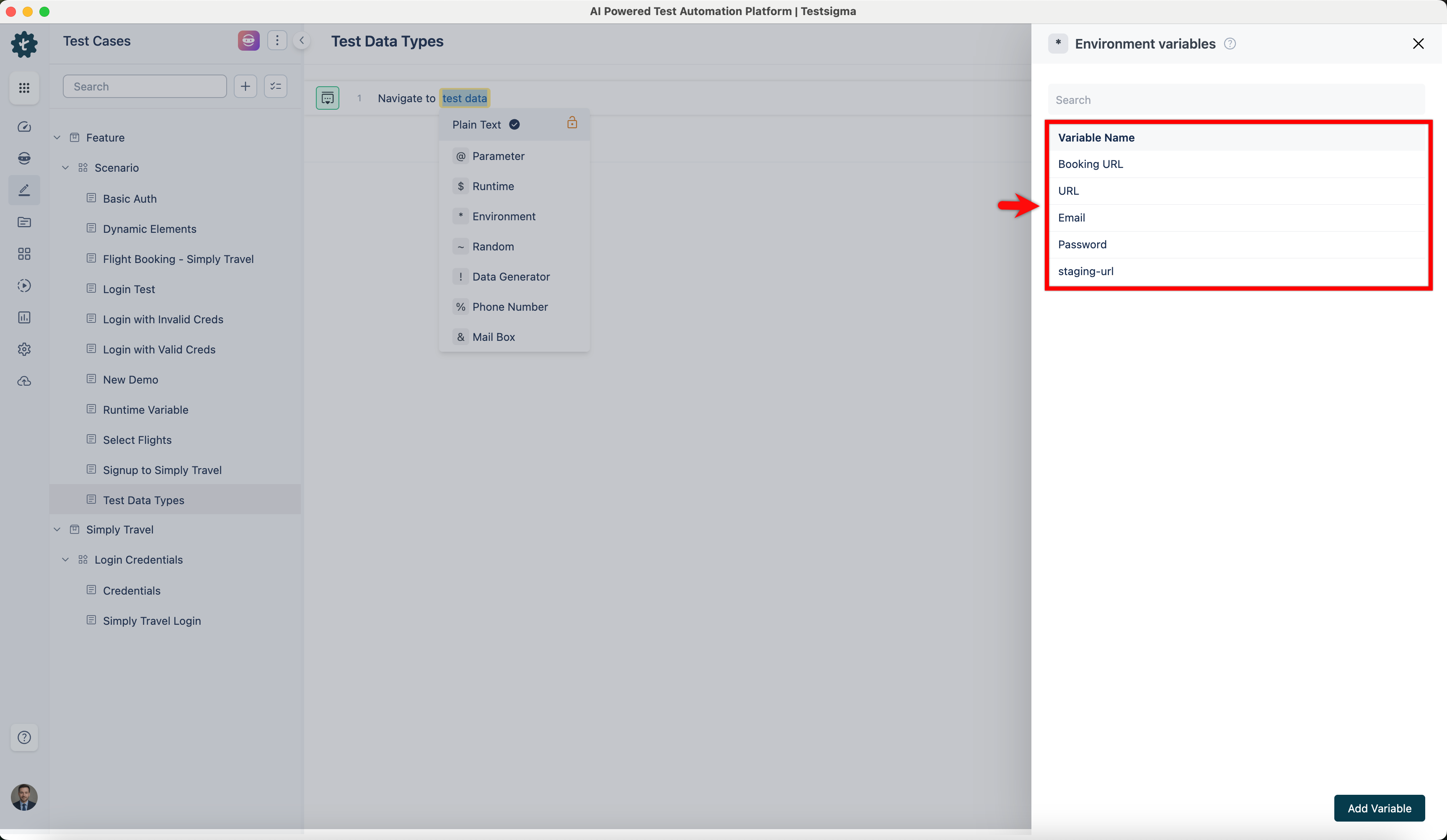 Environment in Test Step