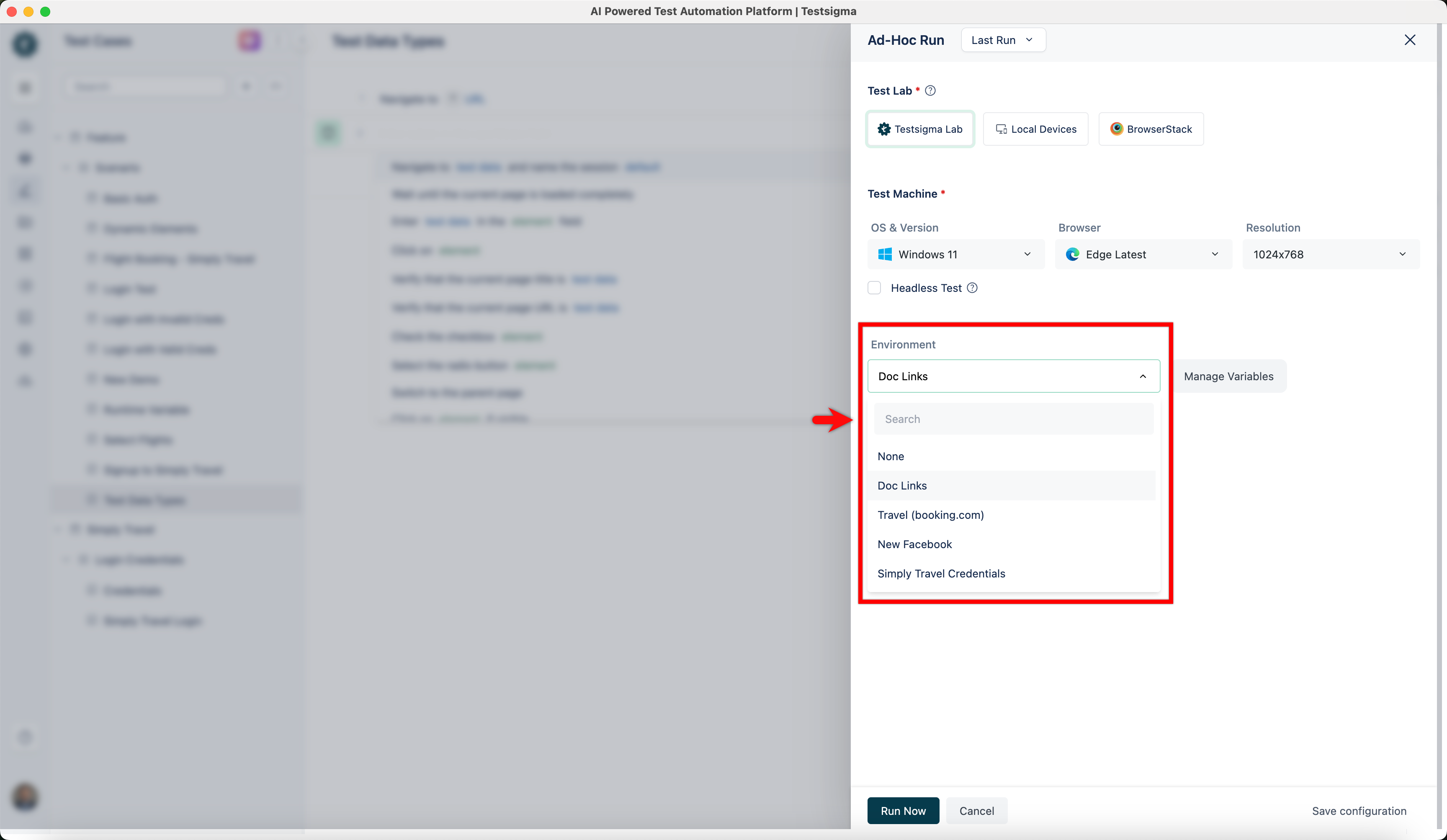 Environment in Ad-hoc Run