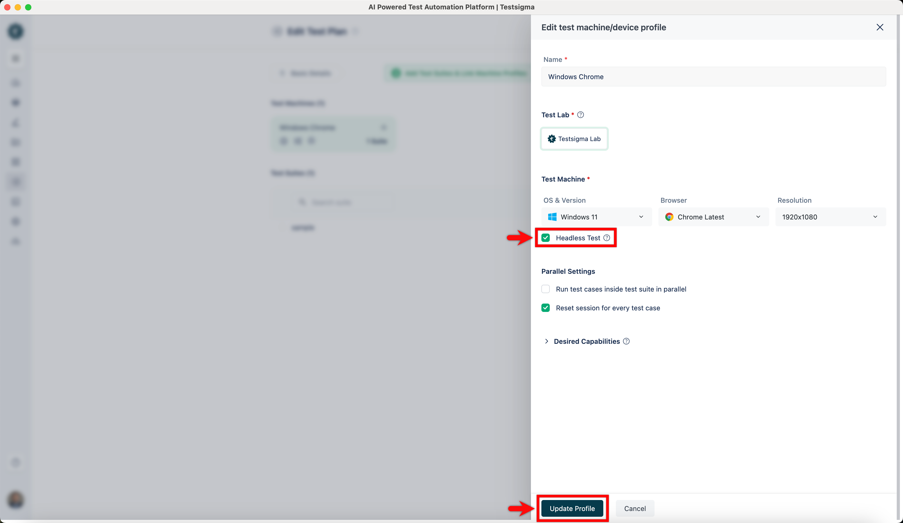 Headless in Test Plan