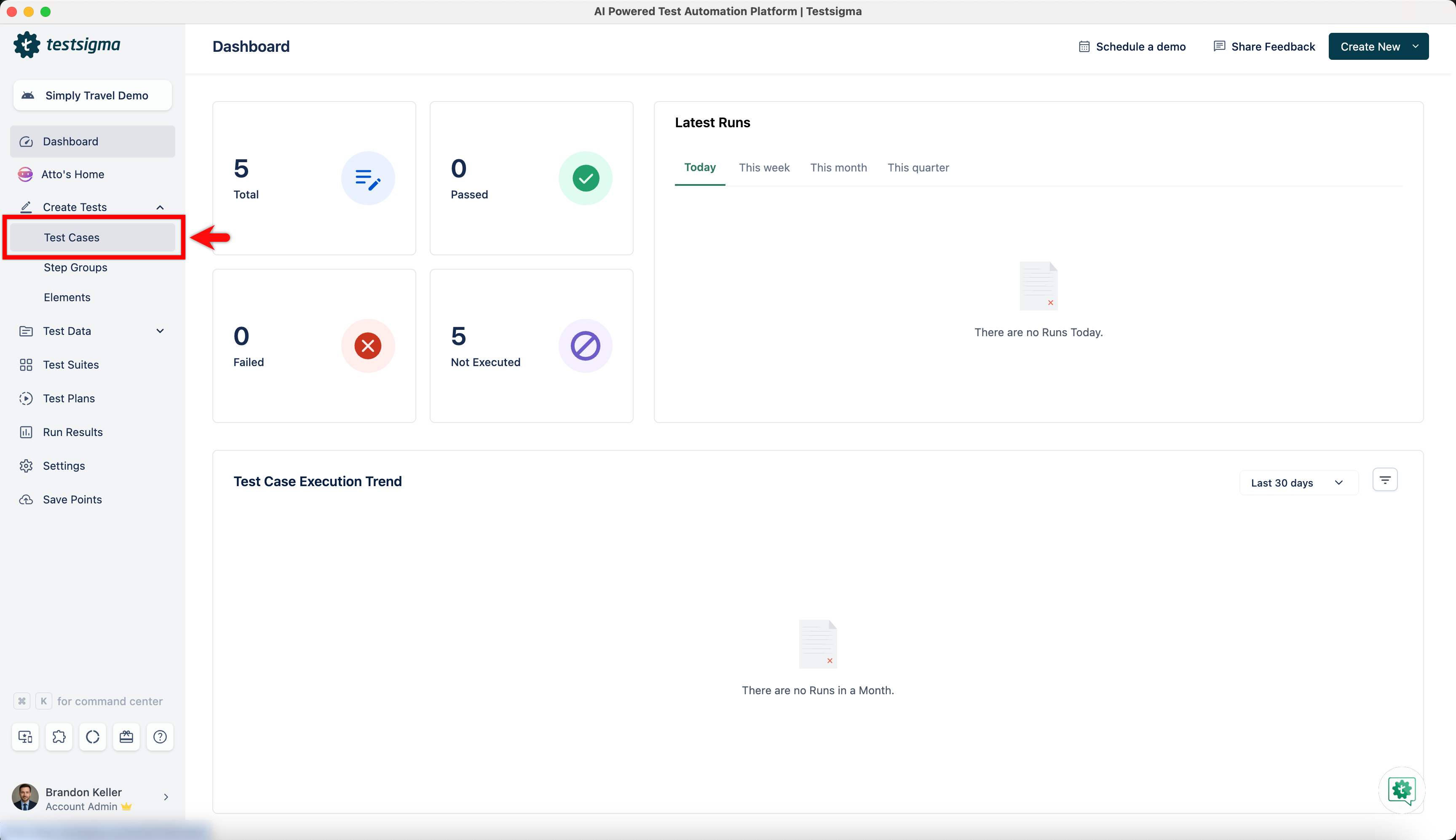 Navigate to Test Cases