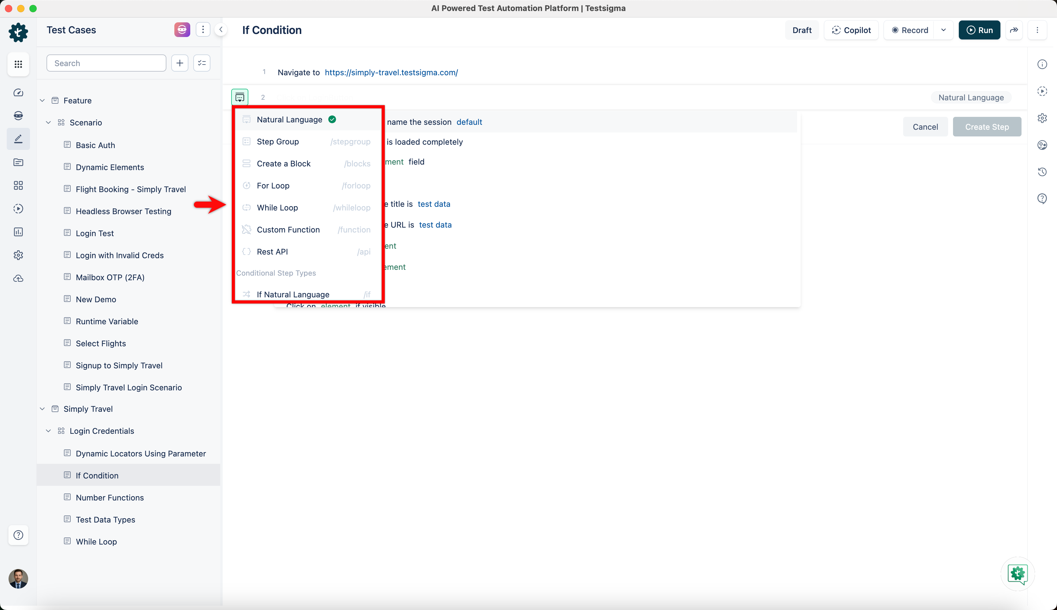 Option on Test Step