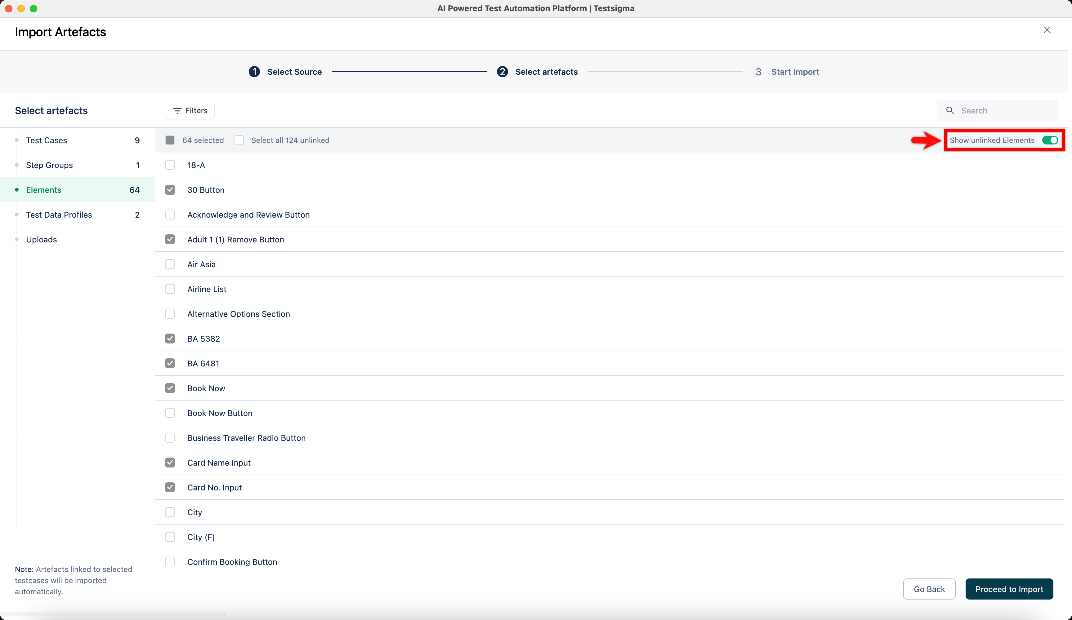 Show unlinked artefact