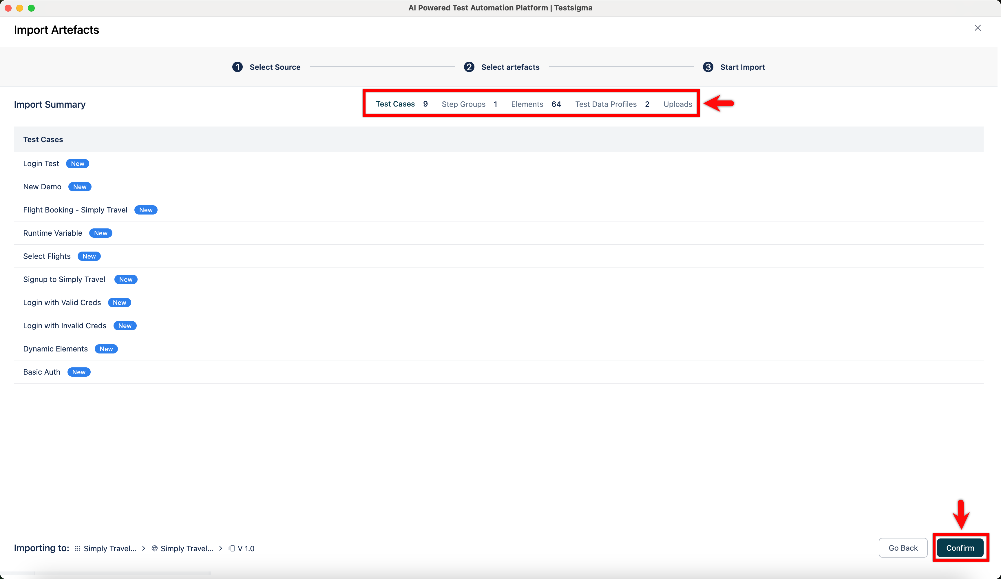 Review selected artefacts