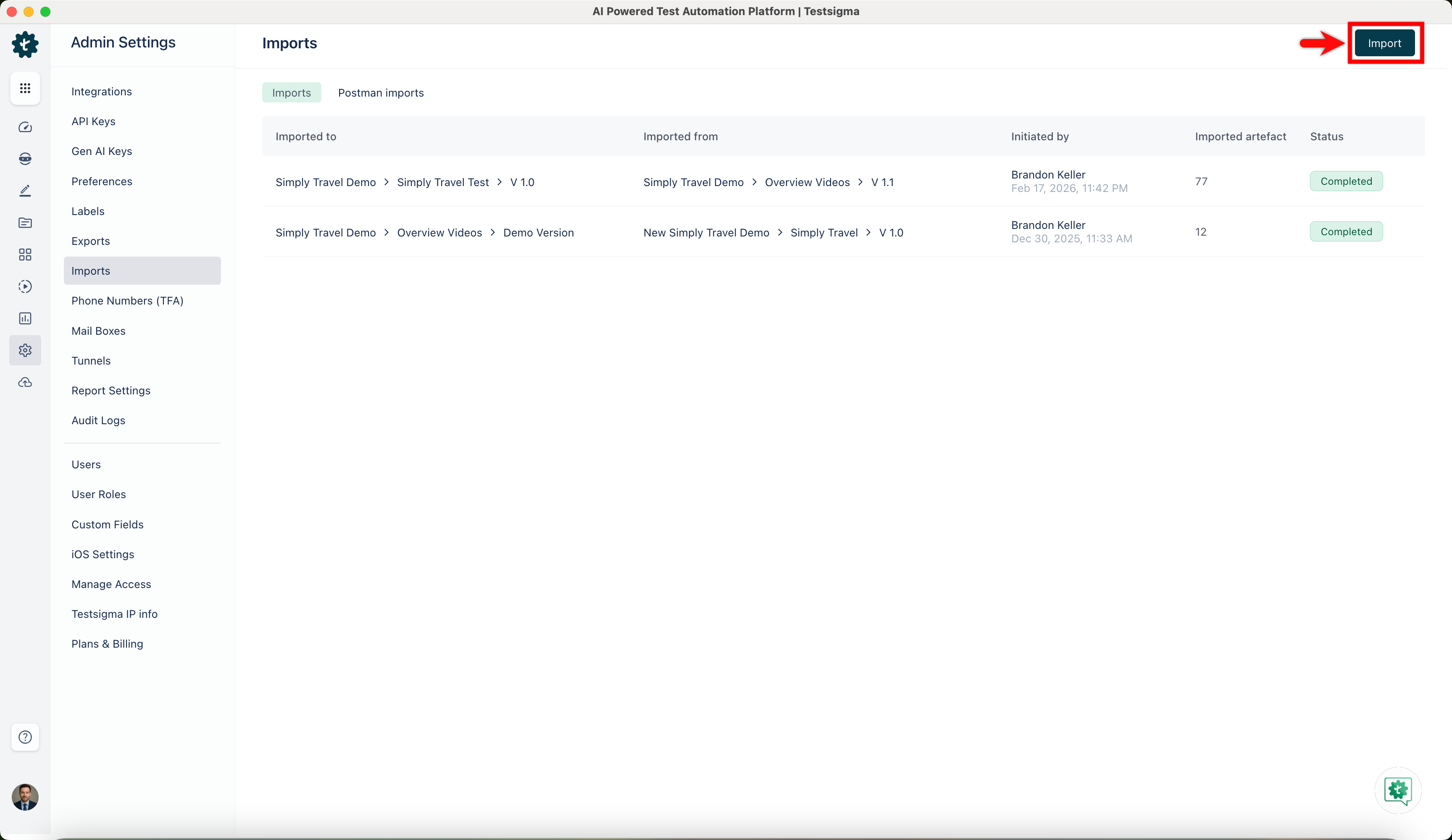 Select Import Postman Collections