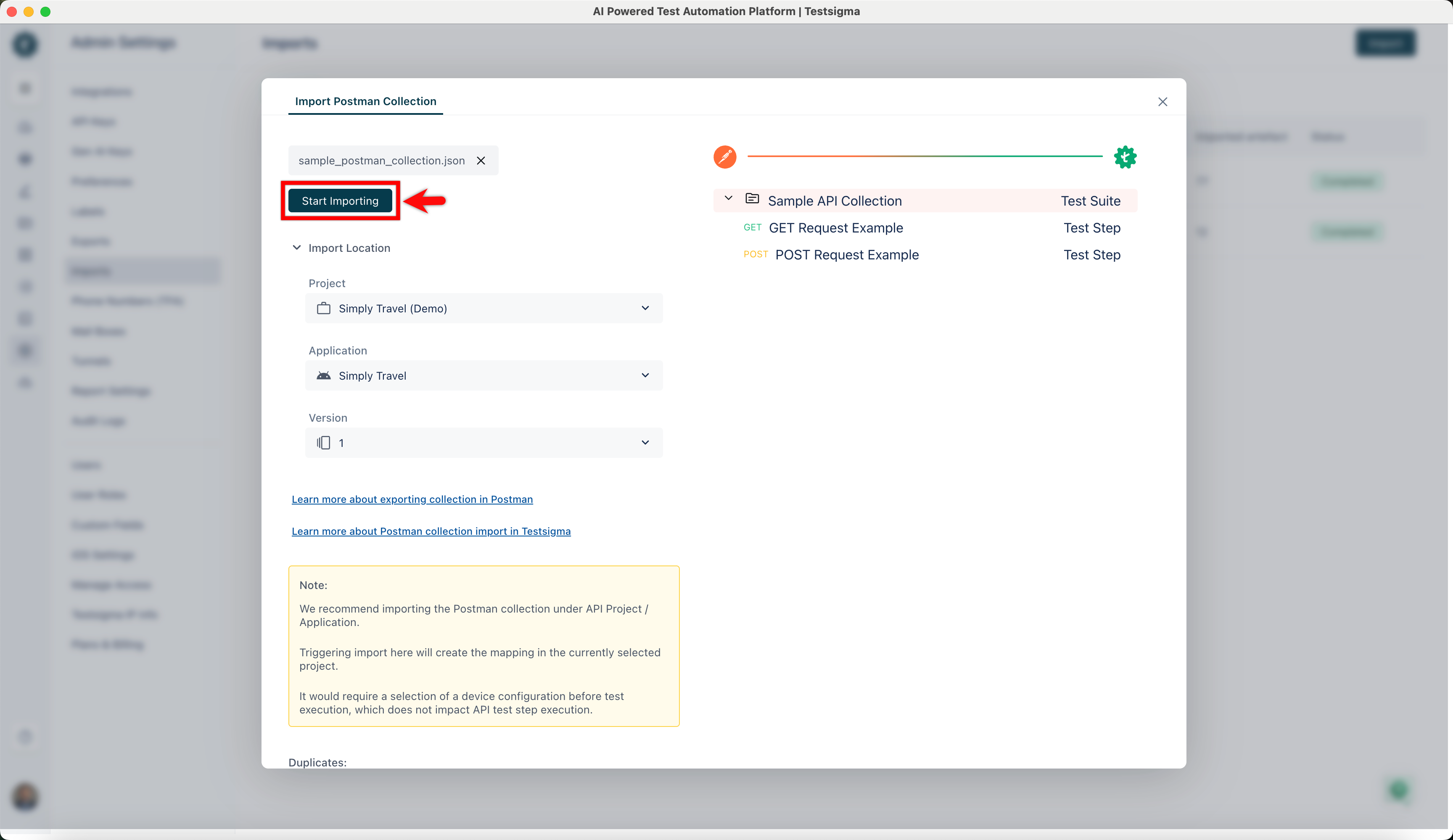 Start Importing Collections file