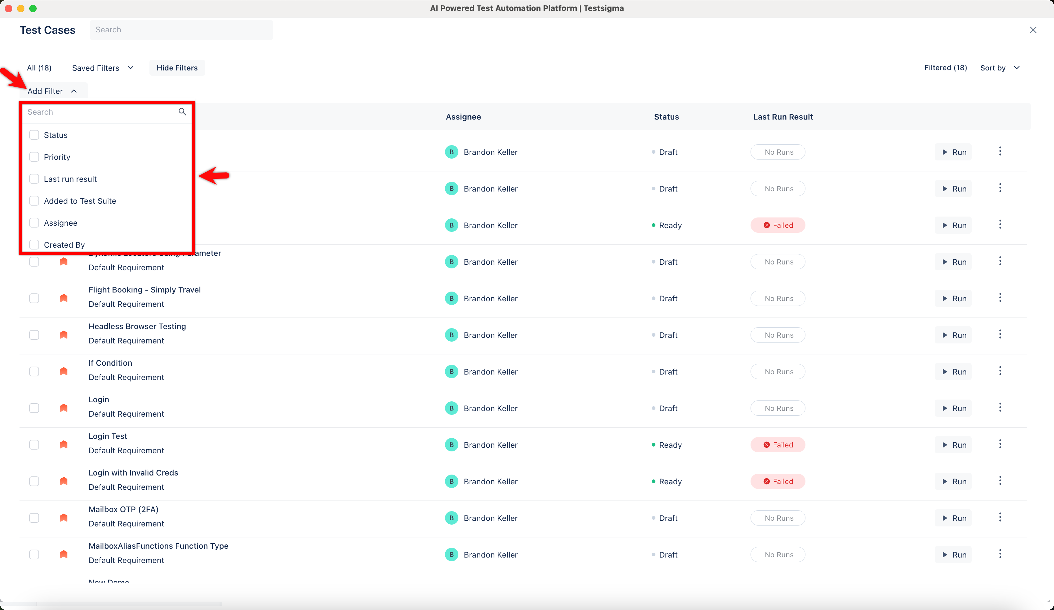 Filter Test Cases