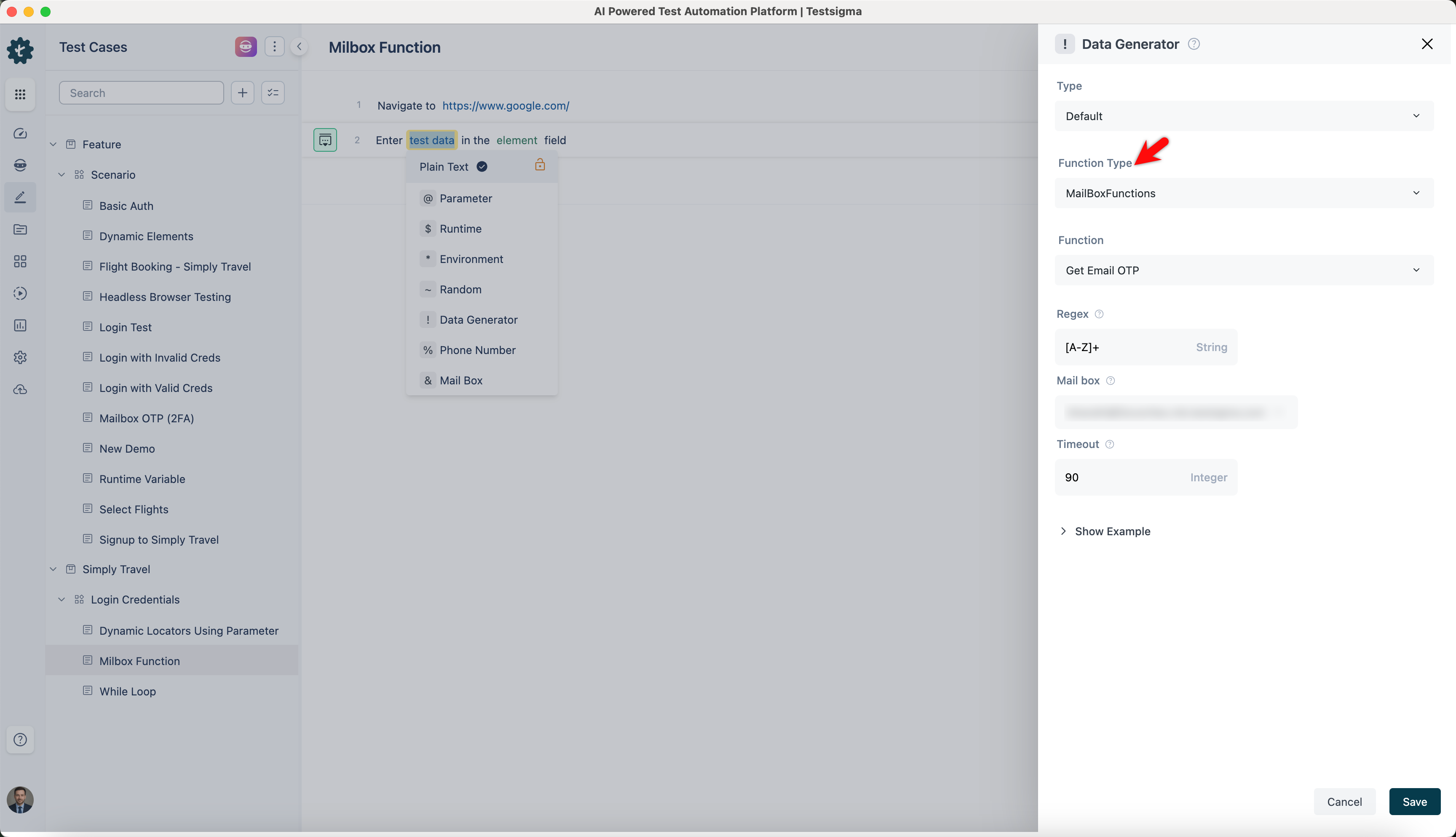 select number function type from data generators