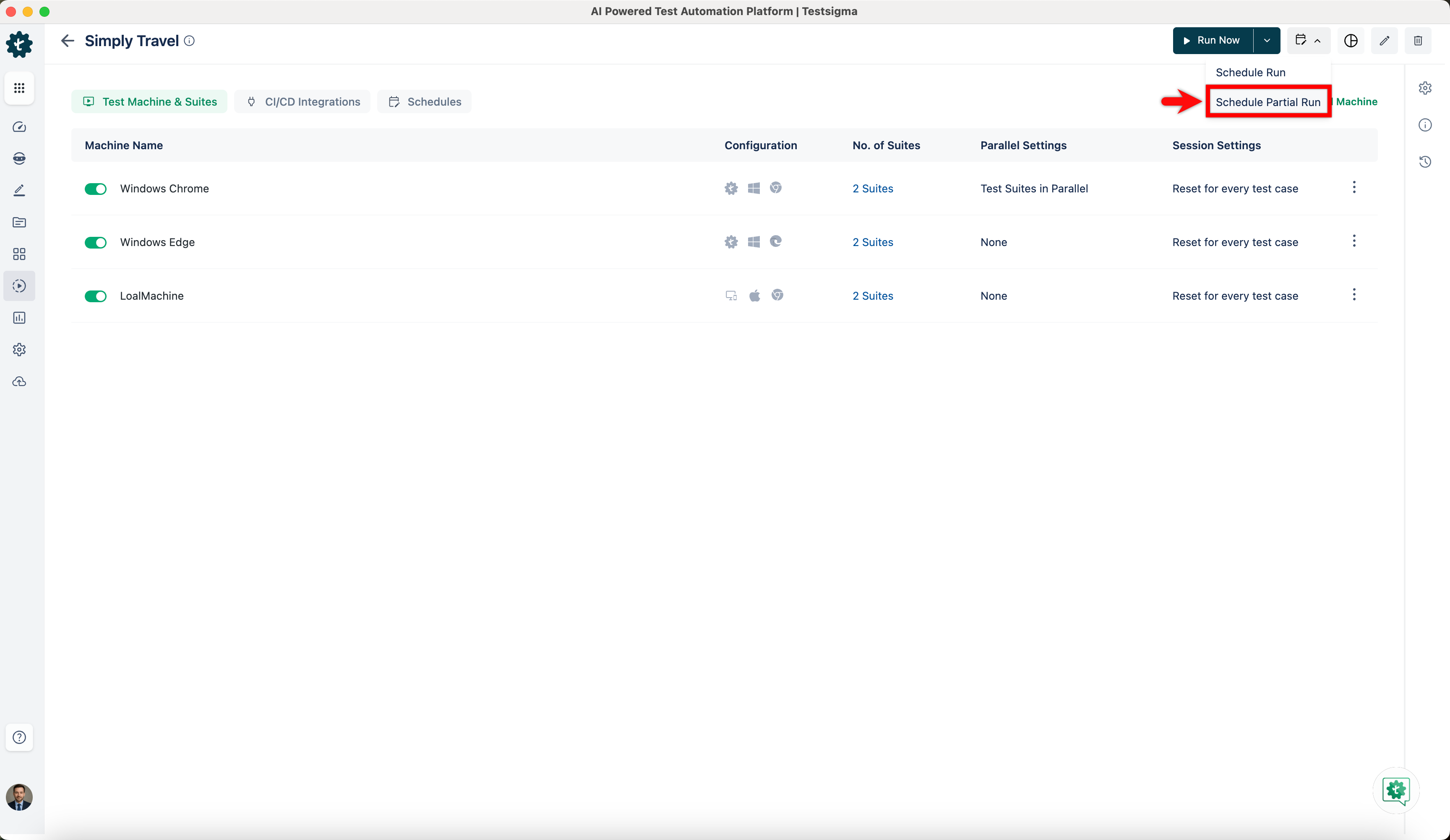 Schedule Partial Run