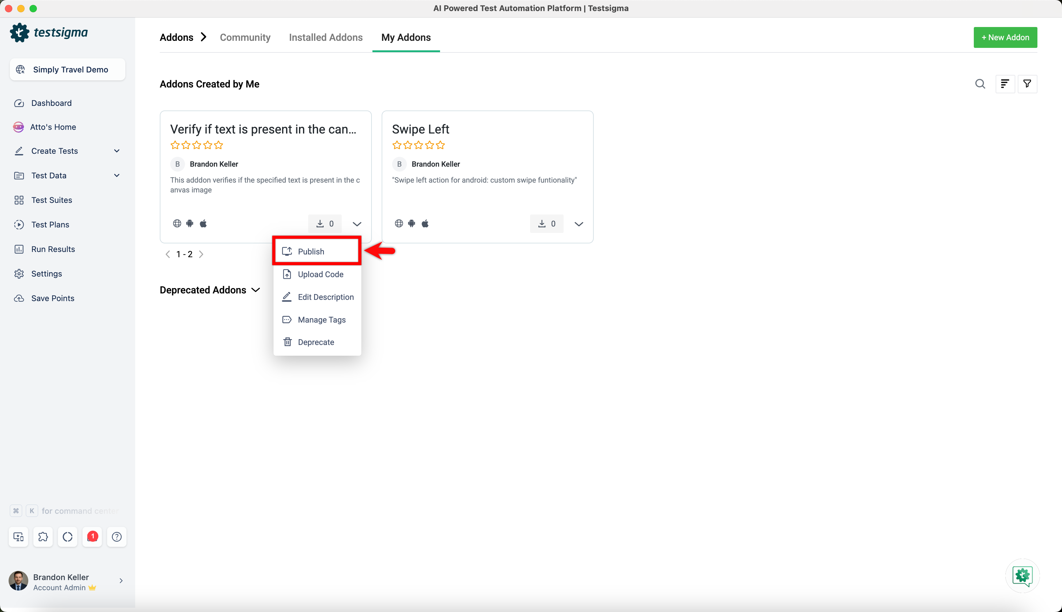 Publish addon