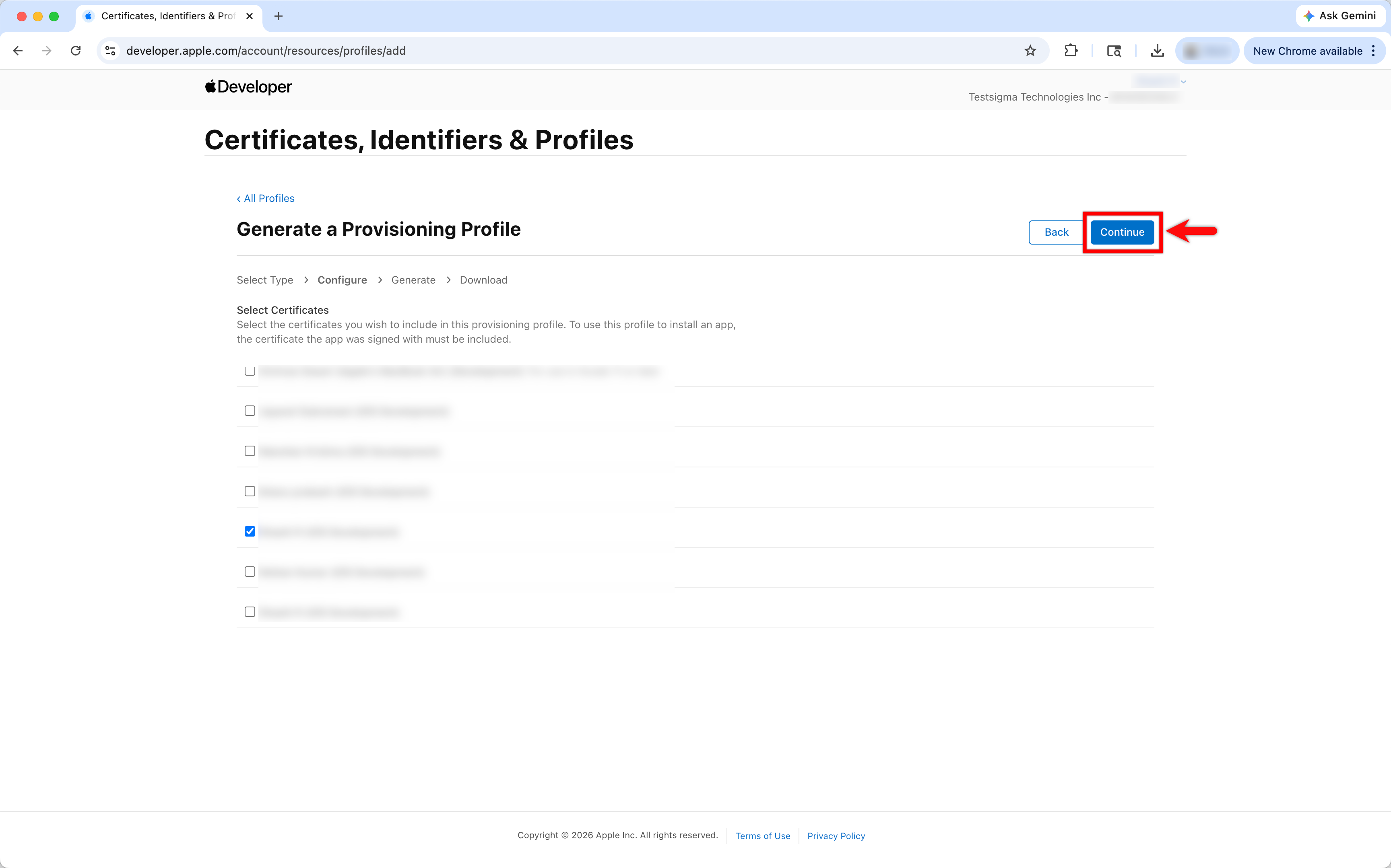 select certificate
