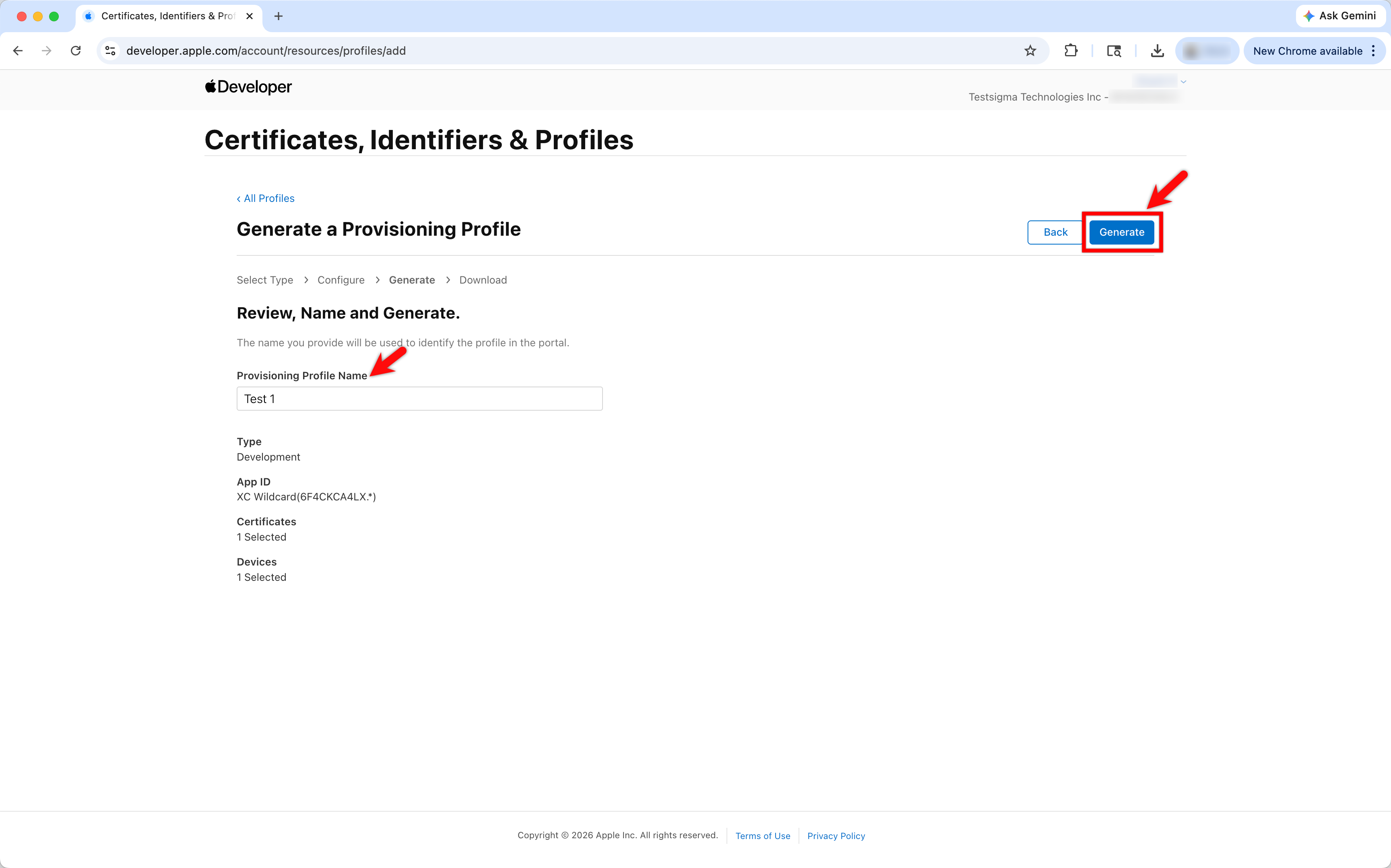 Generate Provisioning Profile