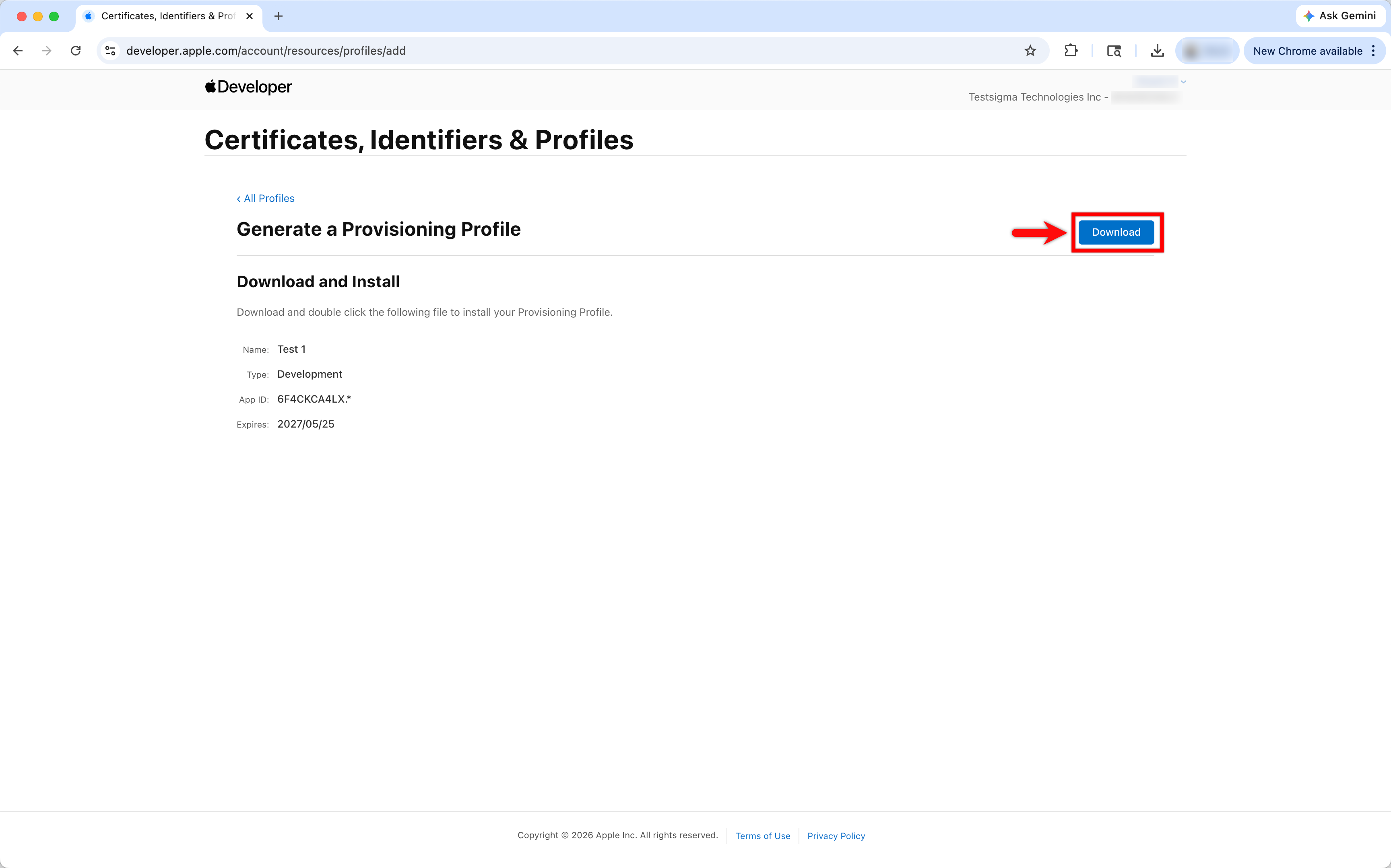 Download Certificate from Apple