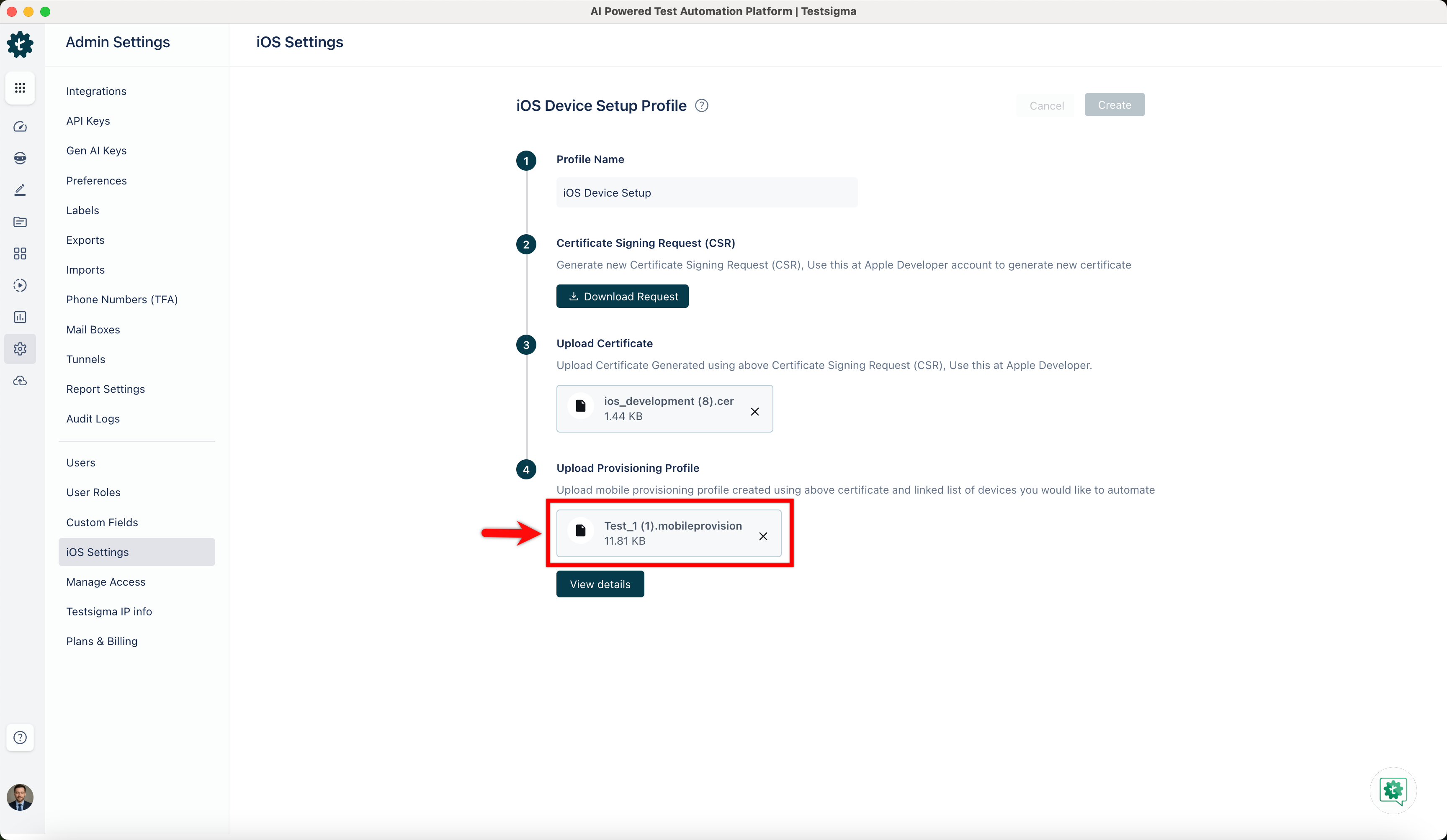 Upload Provisioning Profile