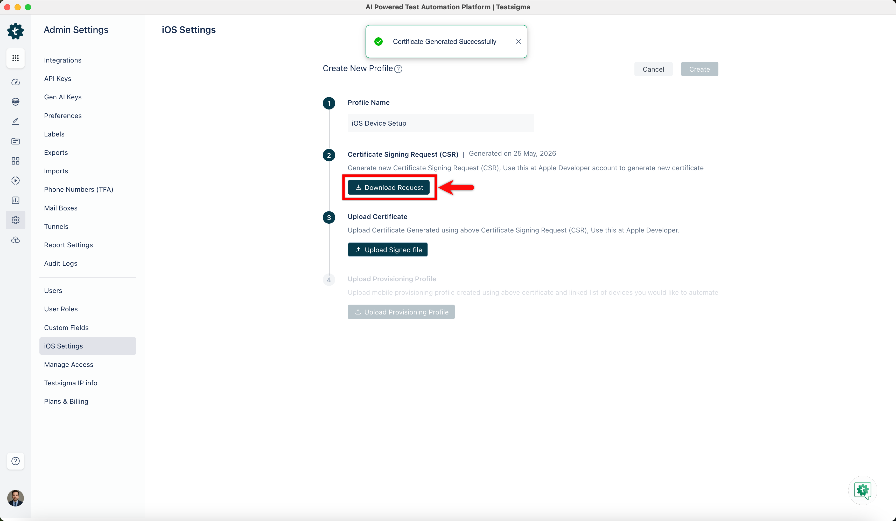 Generate CSR and Download