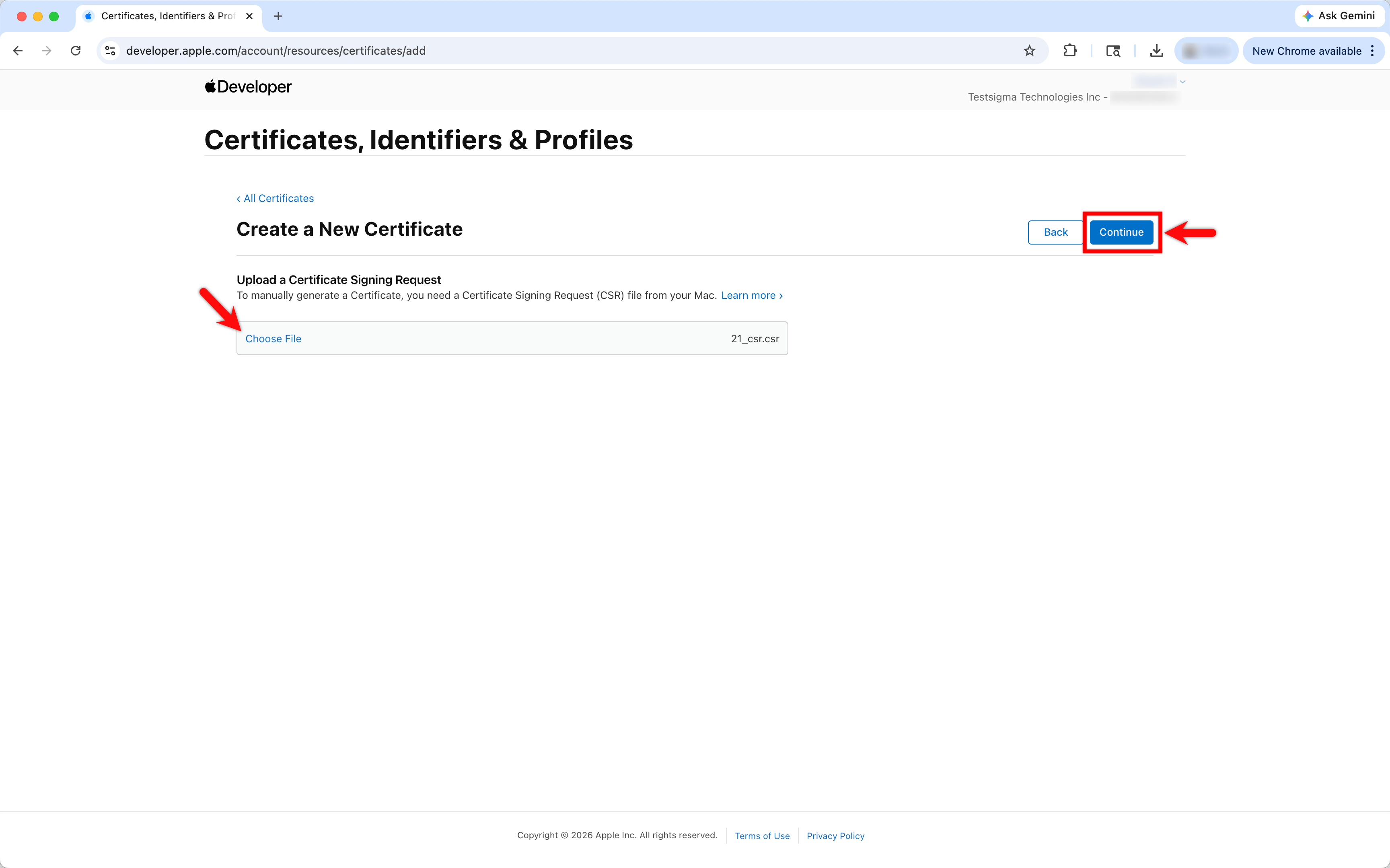 Upload CSR file