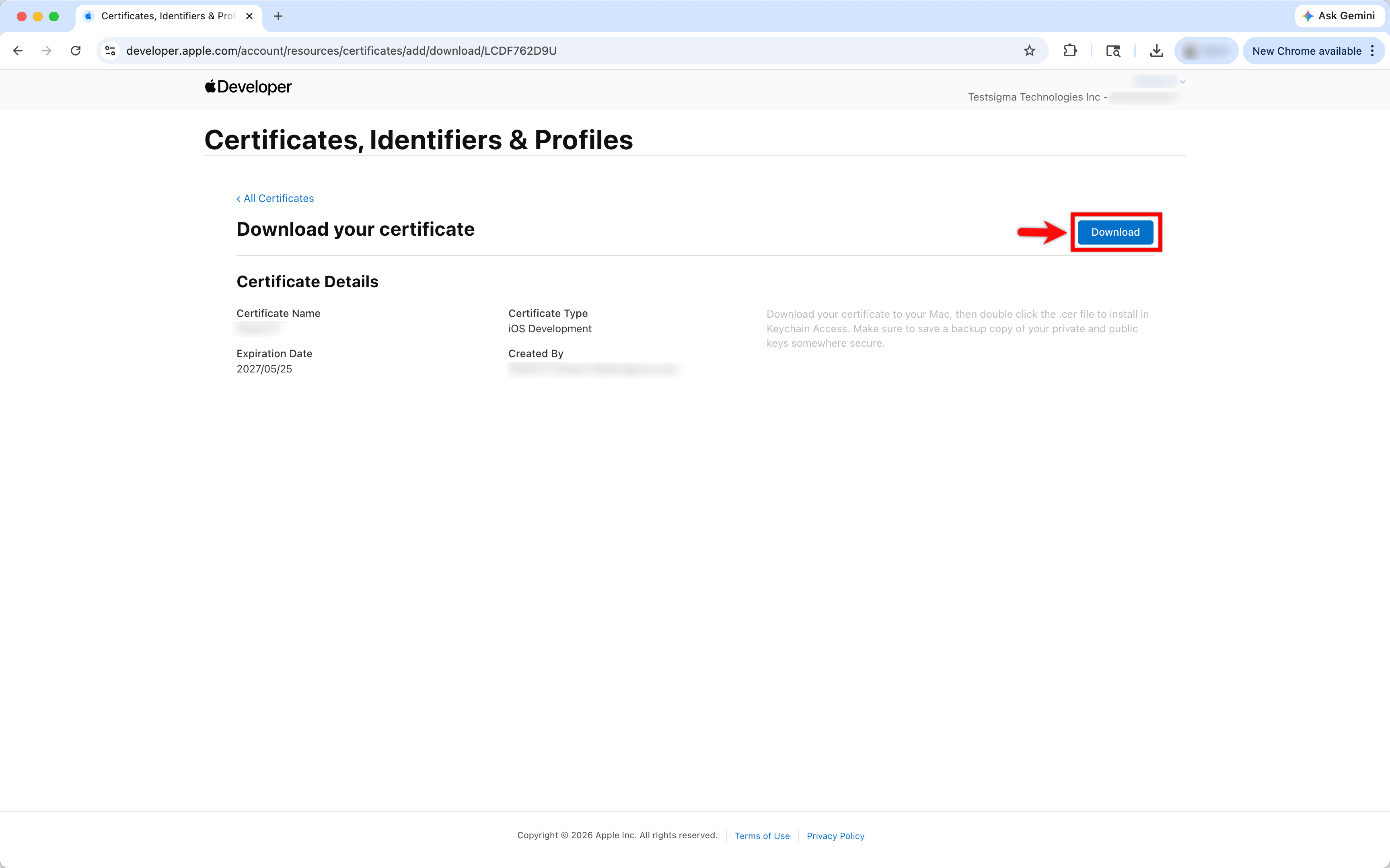 Download Certificate from Apple