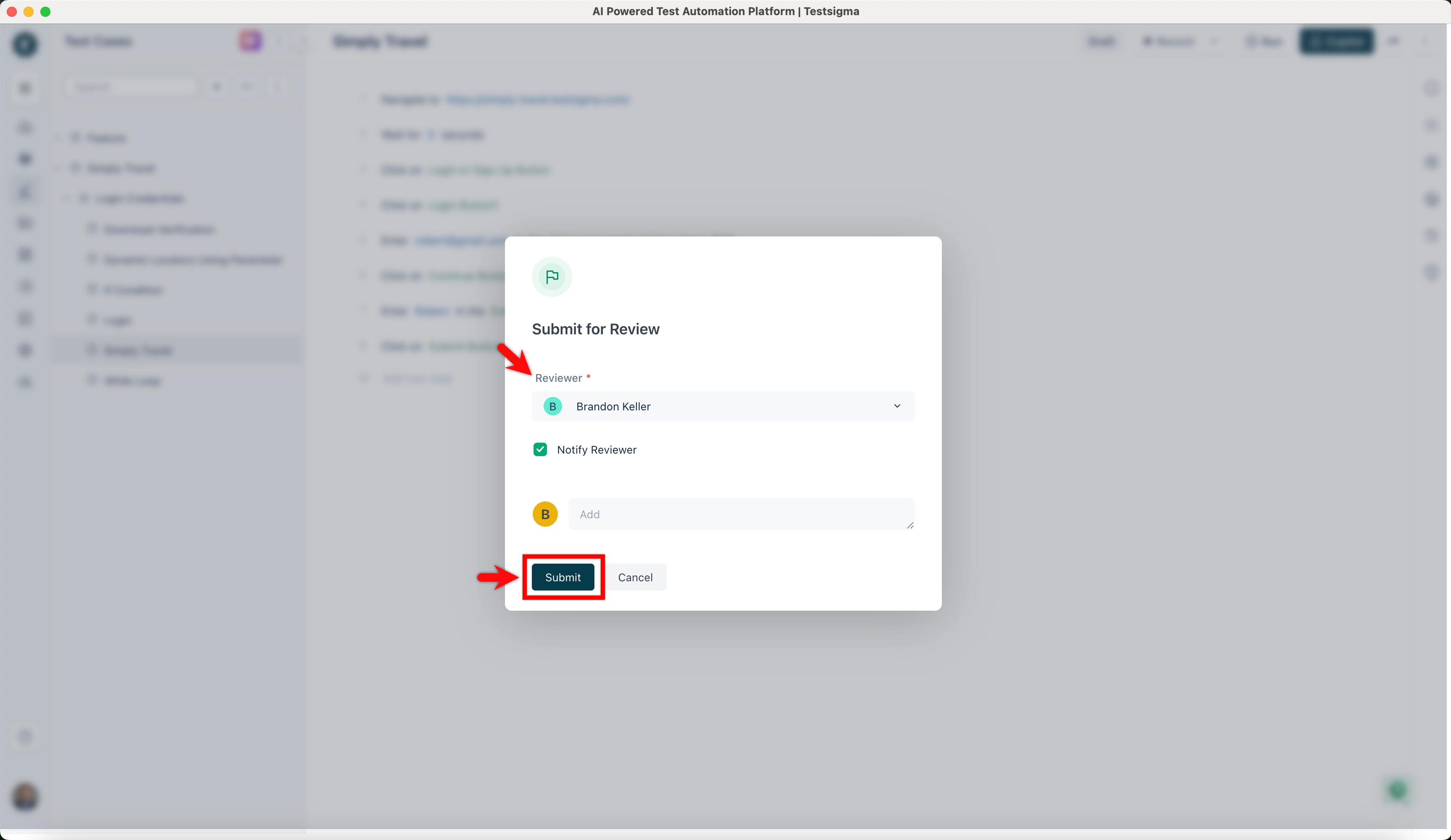 Submit Test case for review