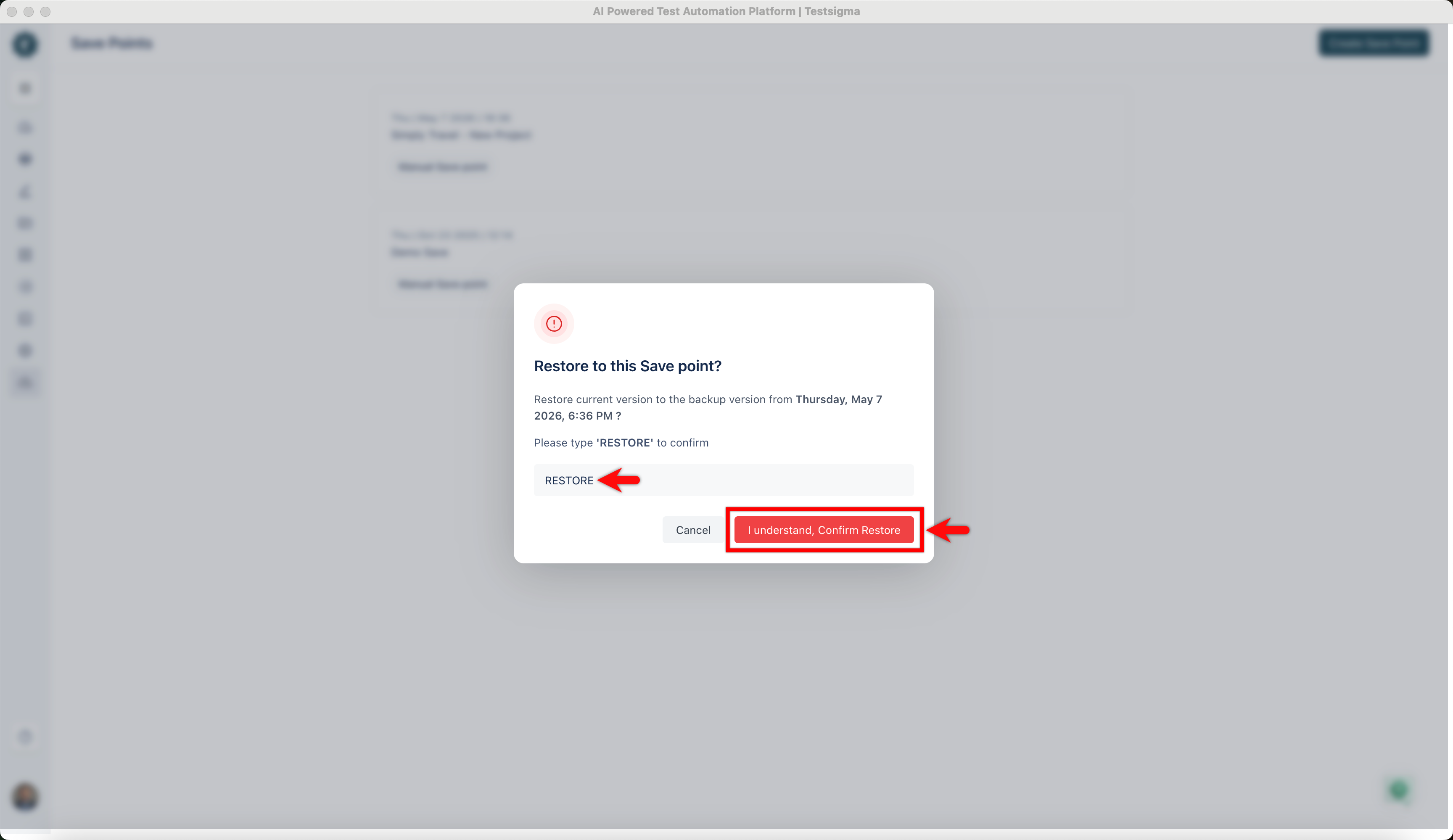 Confirm Restore