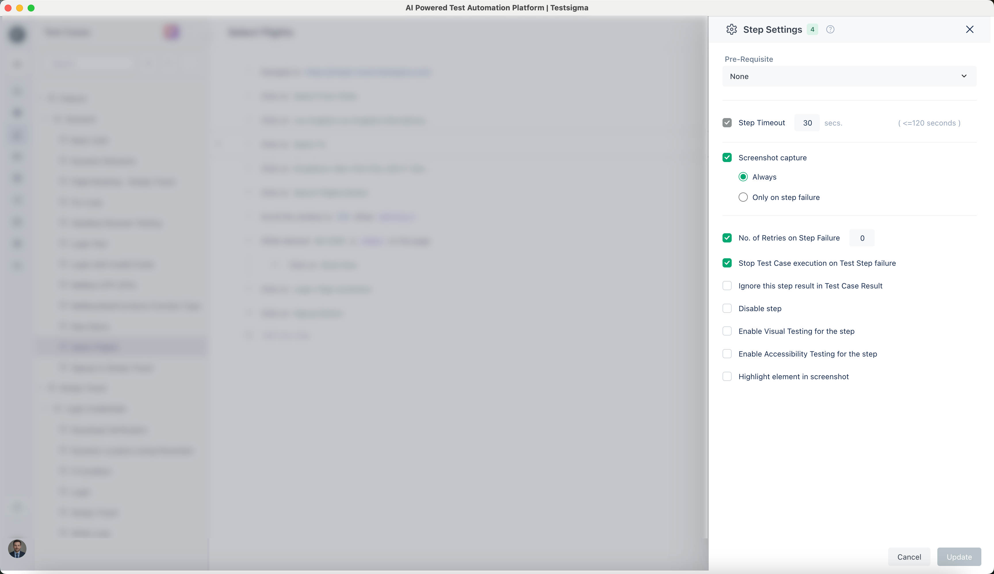 Test Step Settings
