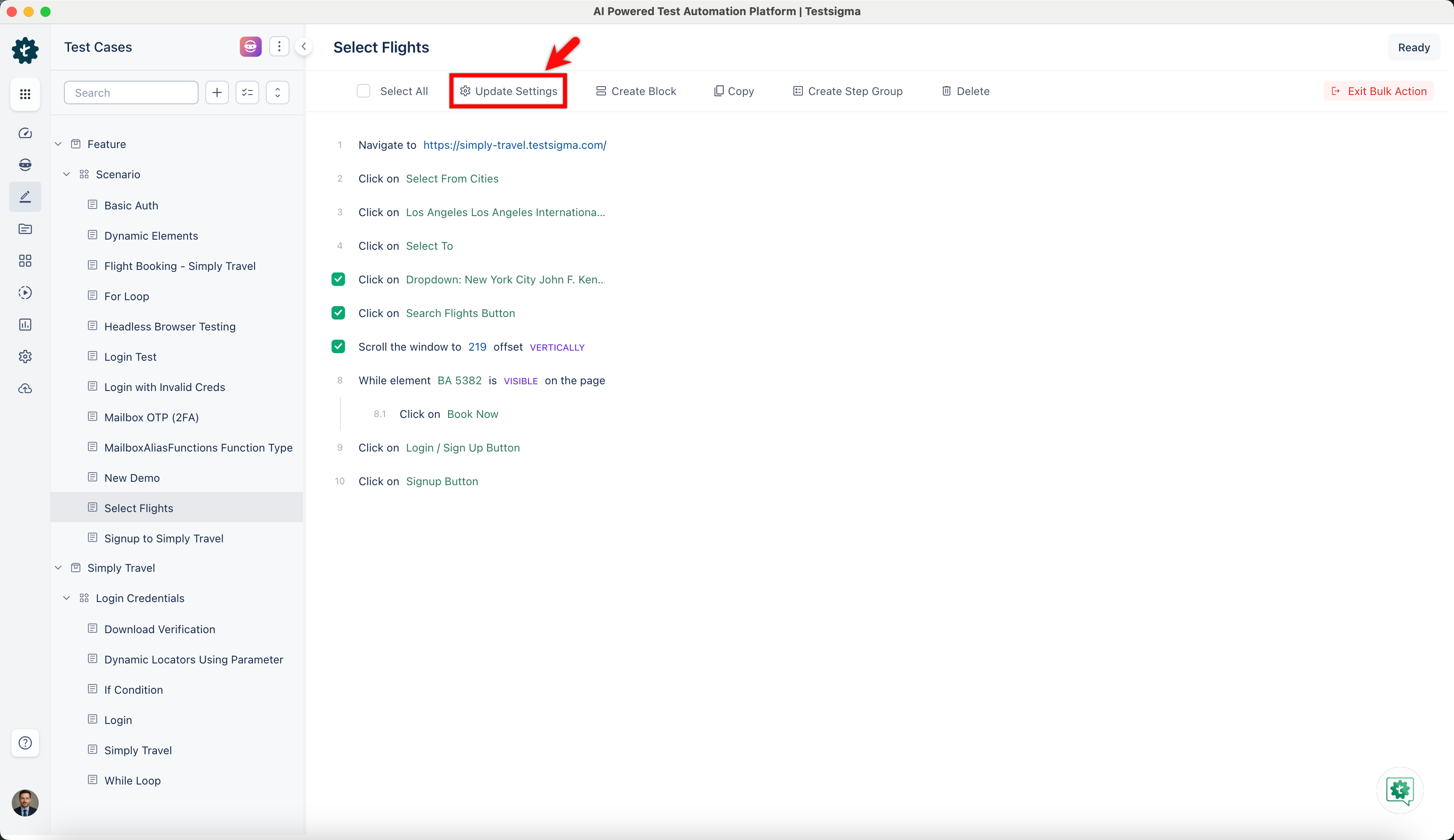 Update Step Settings