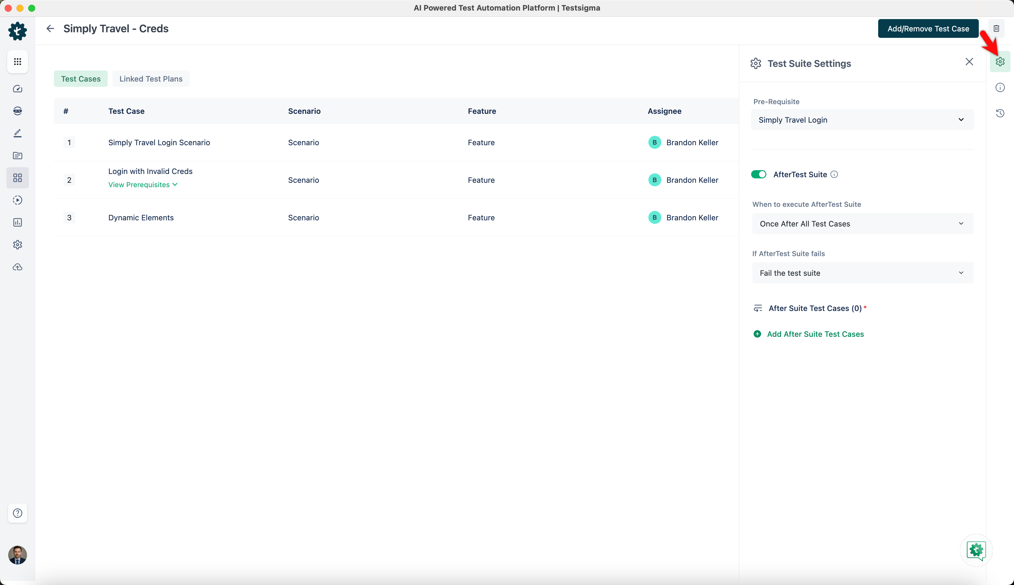Test suite settings