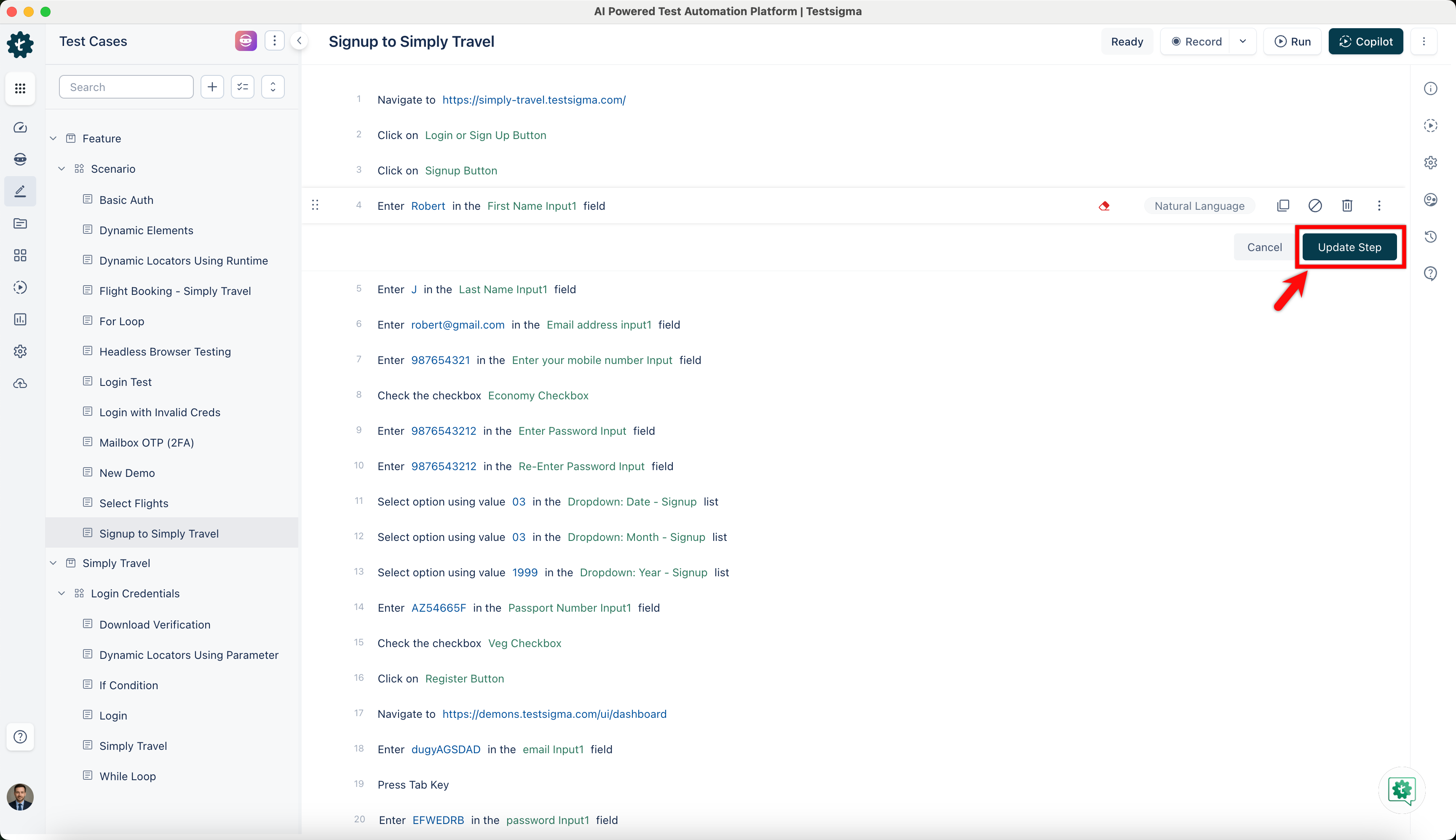Enable Visual Testing in Test Step