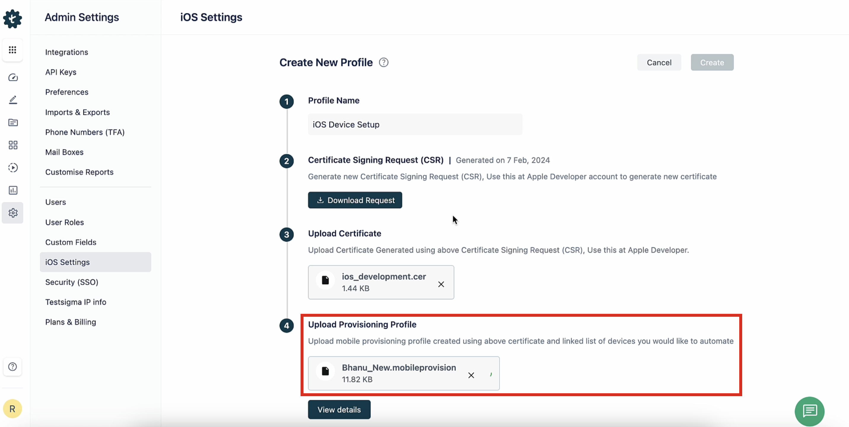 Upload Provisioning Profile