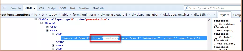 class name attribute of Username field
