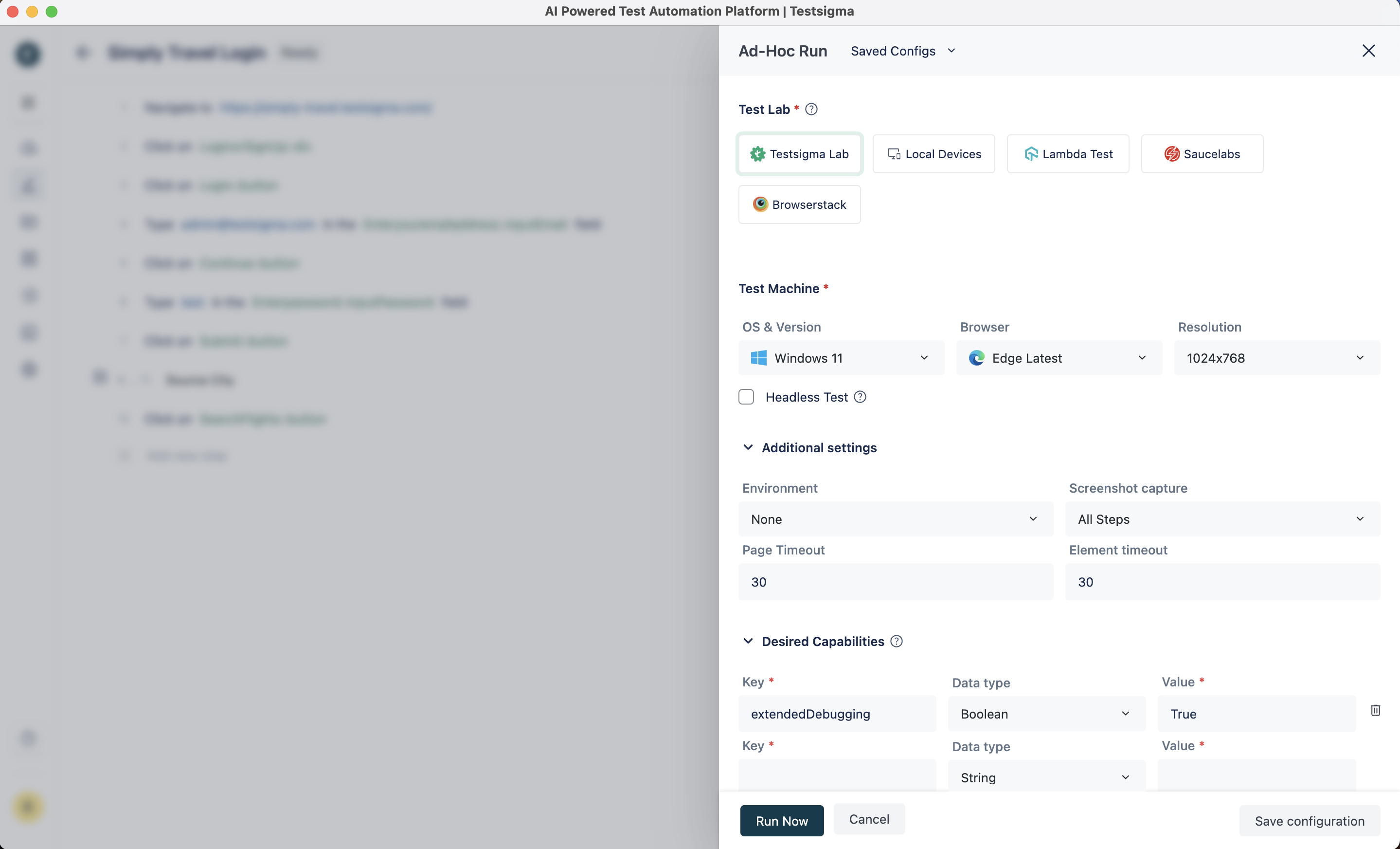 Ad-hoc screen for Web Application