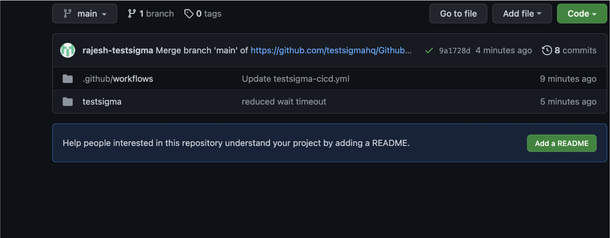 workflows directory created under folder .github