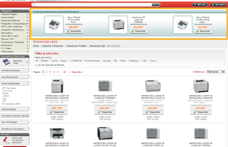product recommendations category page
