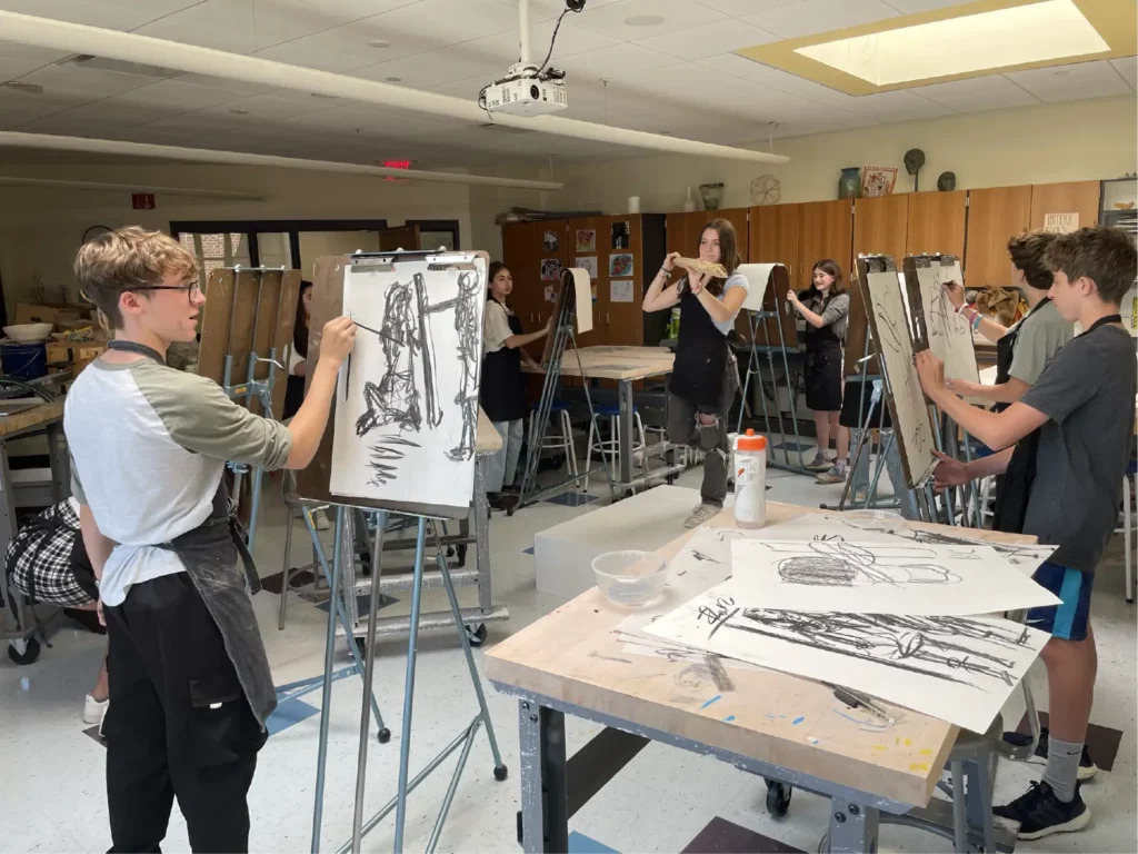 Students drawing from observation