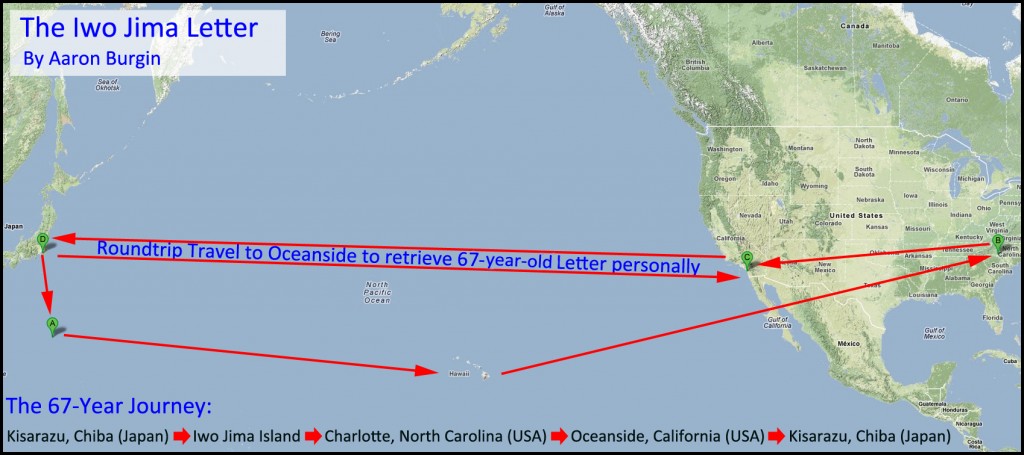 Map of the 67-year Journey of another letter hidden in a box...