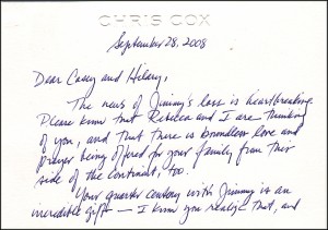 Condolensces from Chris and Rebecca Cox