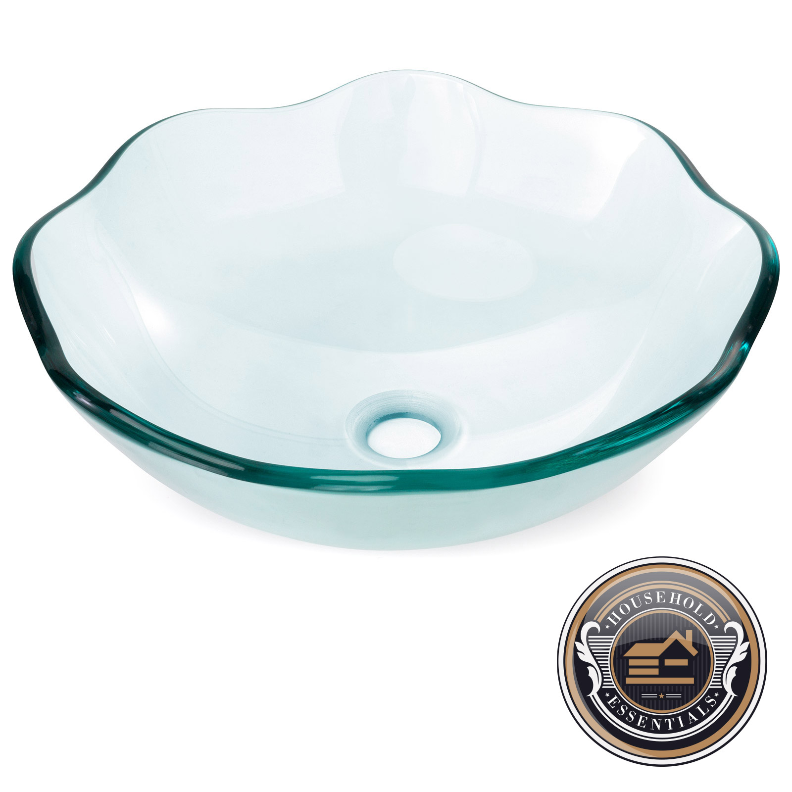 Scalloped Clear Vessel Bathroom Sink, Round Vanity Bowl Washroom Basin