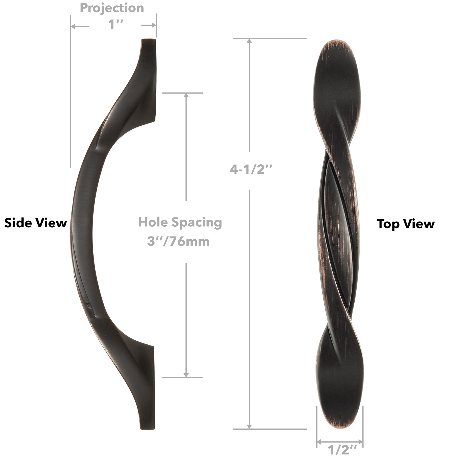 Braided 3" Kitchen Door Handles Pulls Hardware M260 Oil Rubbed