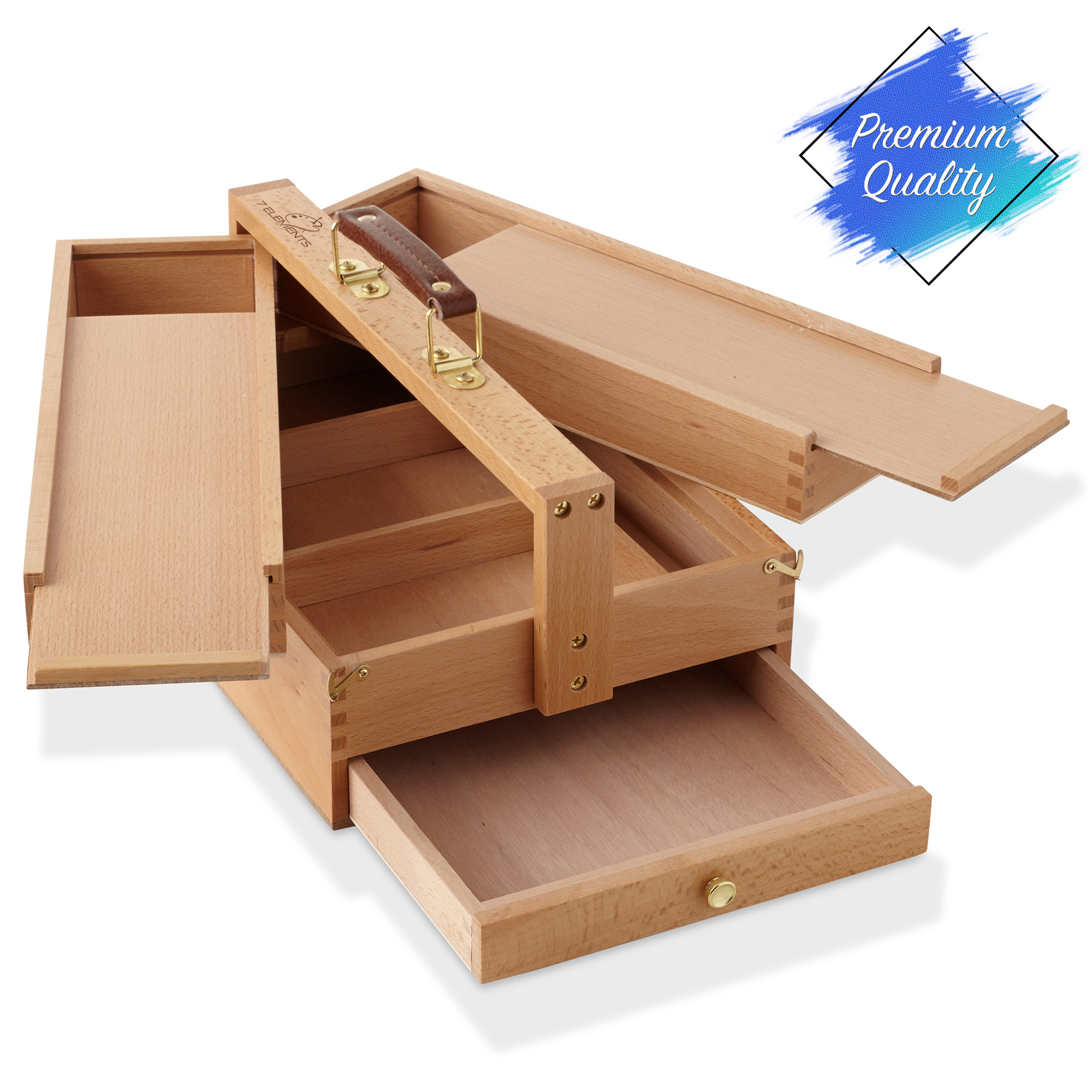 Large MultiFunction Wood Artist Tool Box Portable Brush Storage Box