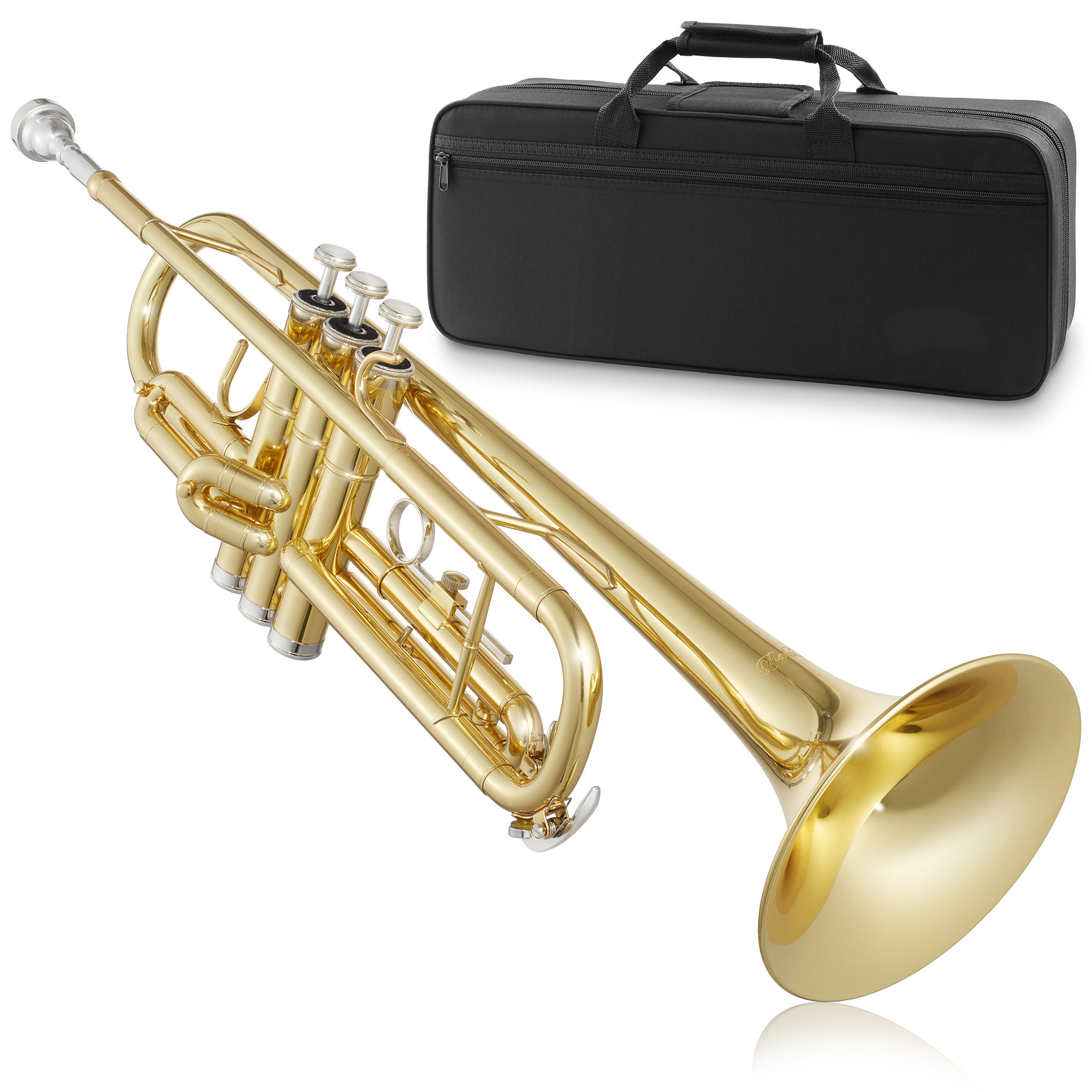 Bb Trumpet, Brass Band Instrument with Case - Gold Lacquer Finish