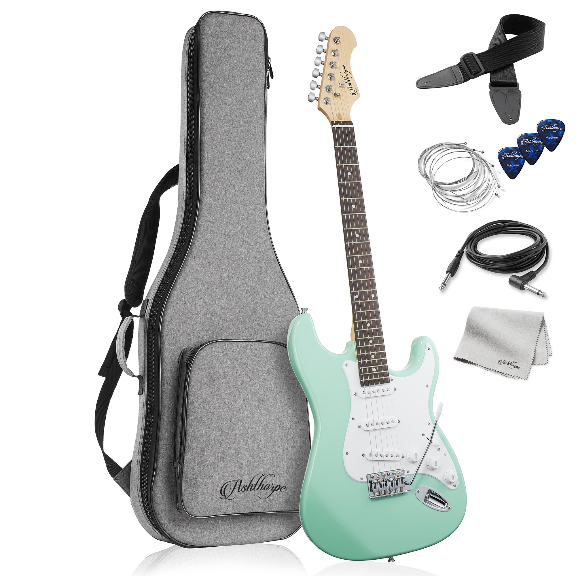 Glarry GST Electric Guitar Package - Full-Size Trans Green Strat Style With Gig Bag & Accessories