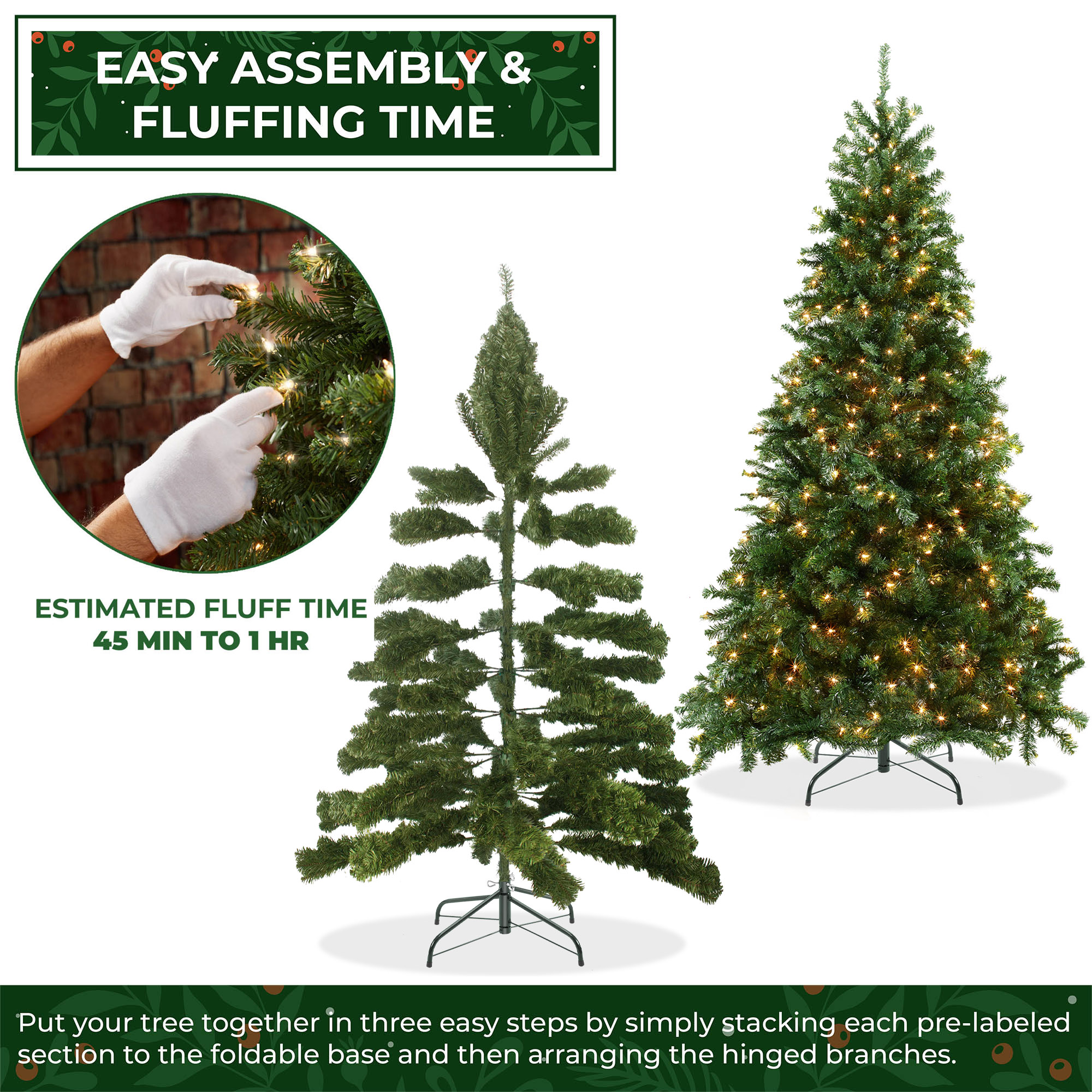 Pre-Lit Realistic Green Spruce Artificial Holiday Christmas Tree and Stand - Picture 13 of 30