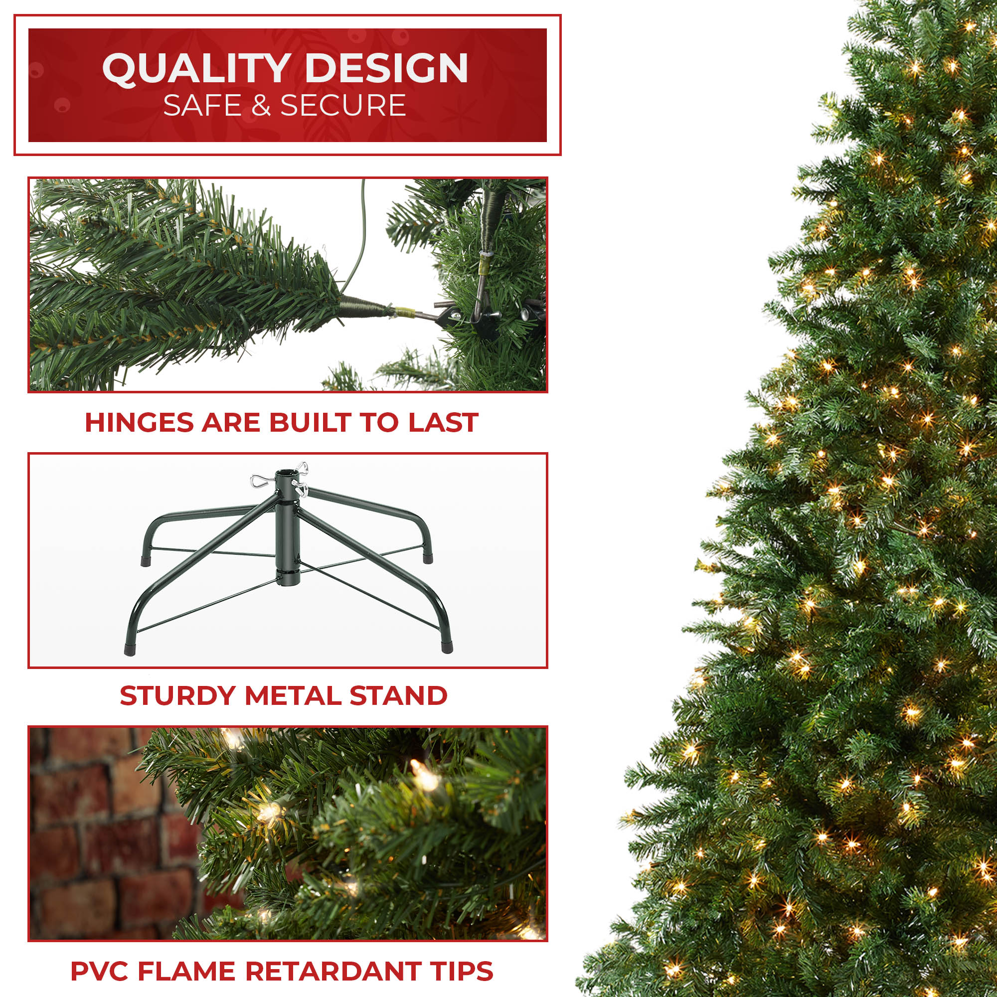 Pre-Lit Realistic Green Spruce Artificial Holiday Christmas Tree and Stand - Picture 14 of 30