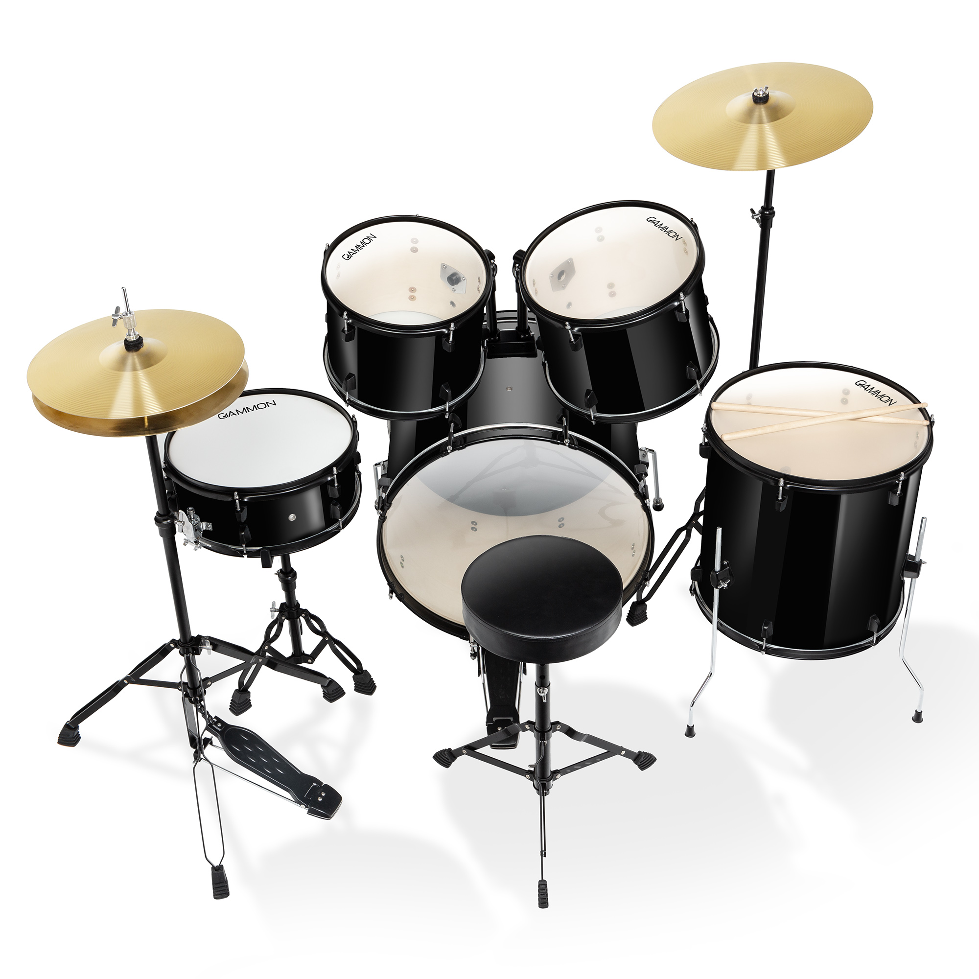 PC Adult Drum Set, Full Size Beginner Percussion Kit with Stool