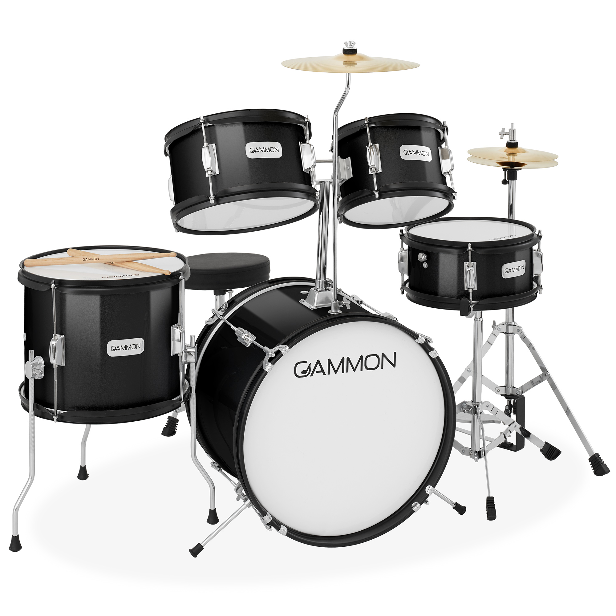 Ten High & Johnny Drum セット 5-Piece Junior Drum Set, Beginner Percussion Kit with Stool and