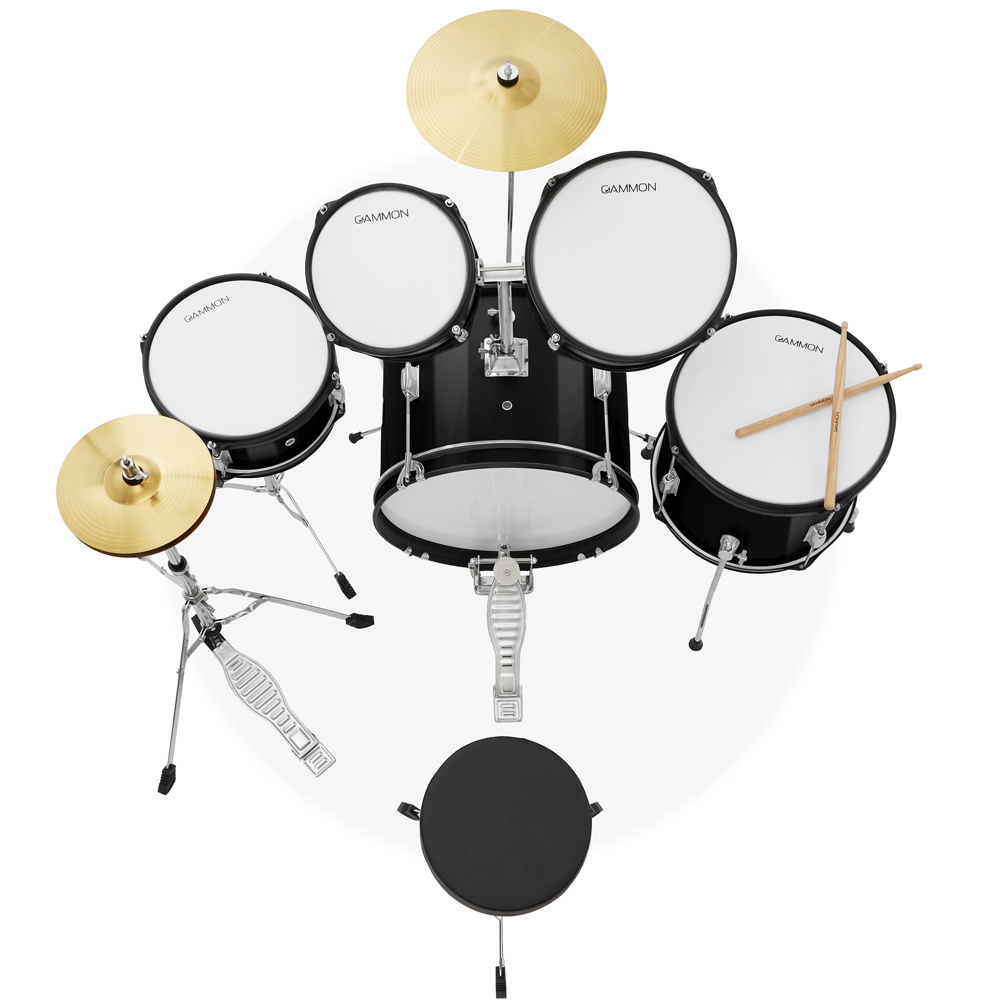 5-Piece Junior Drum Set, Beginner Percussion Kit with Stool and