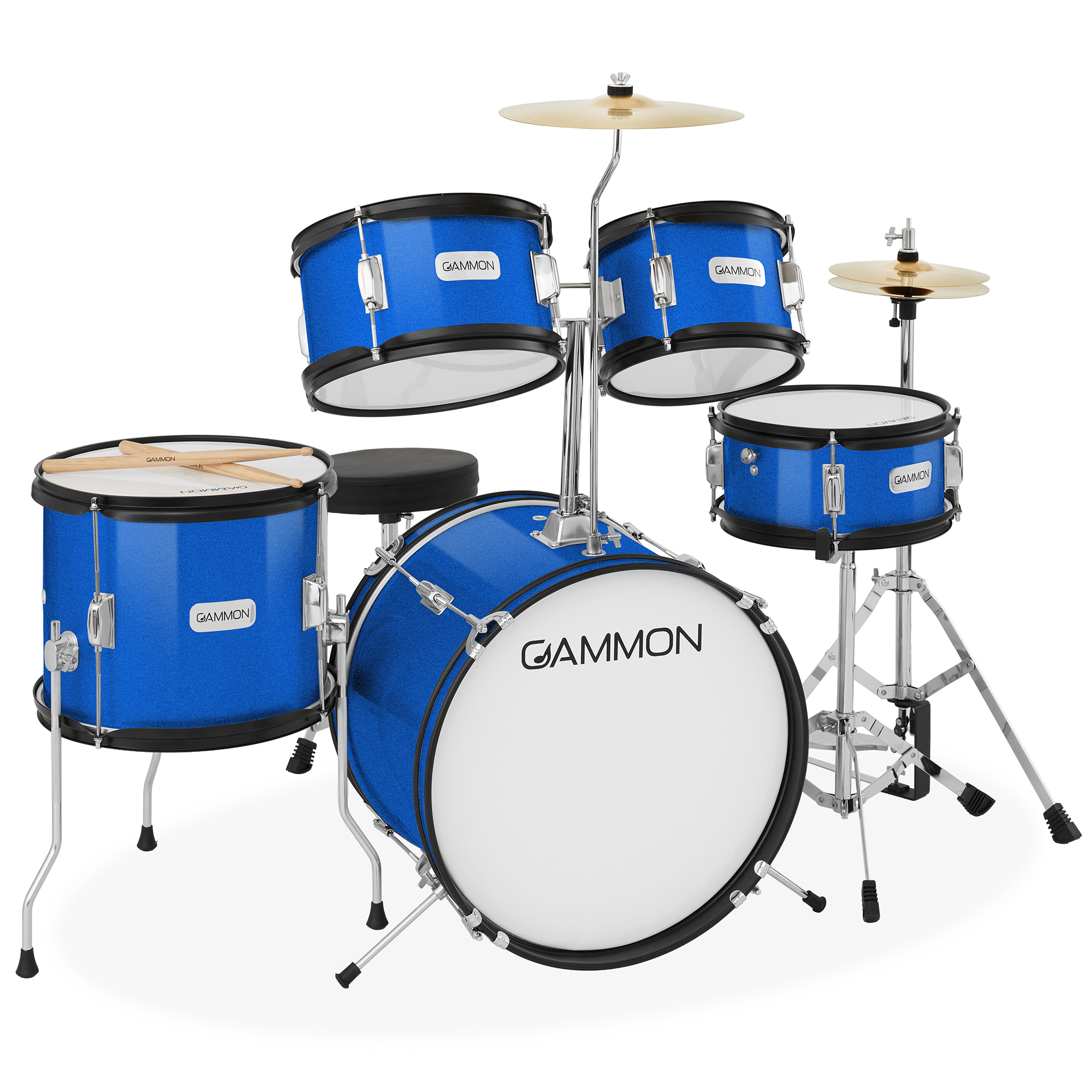 5-Piece Junior Drum Set, Beginner Percussion Kit with Stool and
