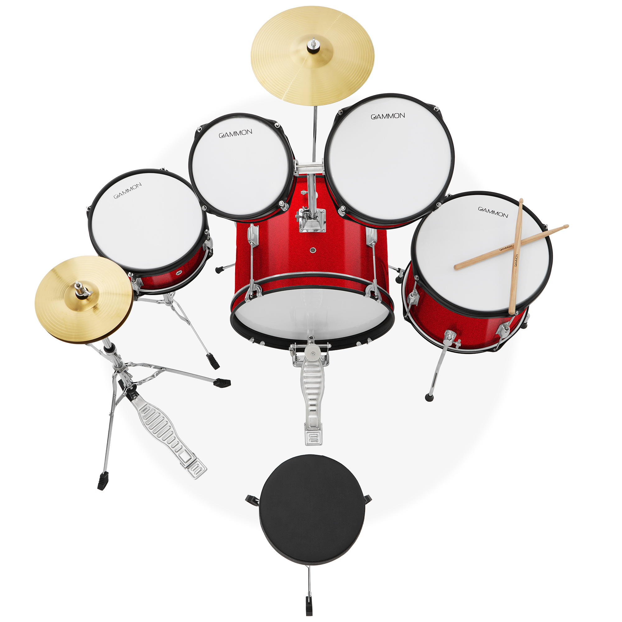 5-Piece Junior Drum Set, Beginner Percussion Kit with Stool and