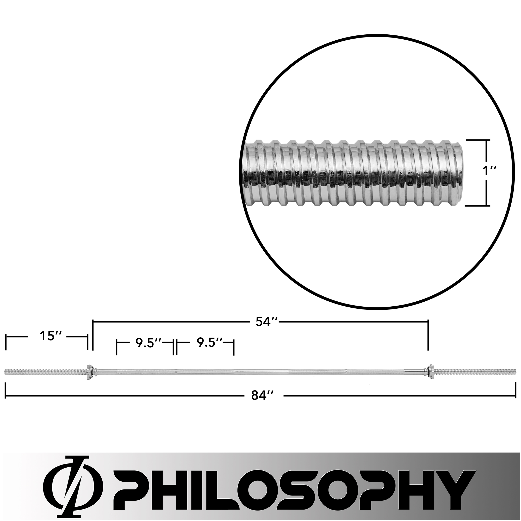 1" Standard Weightlifting Barbell - Threaded Straight Bar with Star Collars